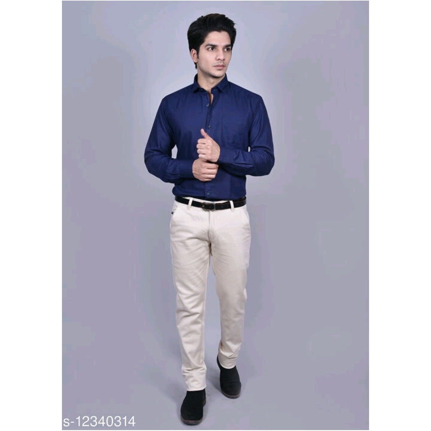 FORMAL SOLID POLYCOTTON DARK BLUE SHIRT