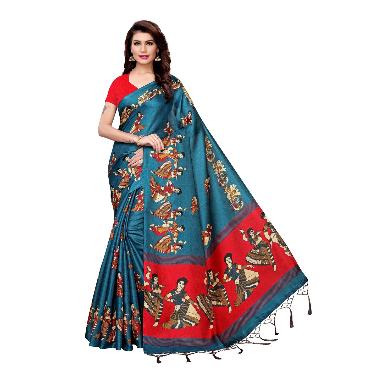 KALAMKARI RAMA KHADI SILK SAREE WITH FIGURE PRINT CONCEPT