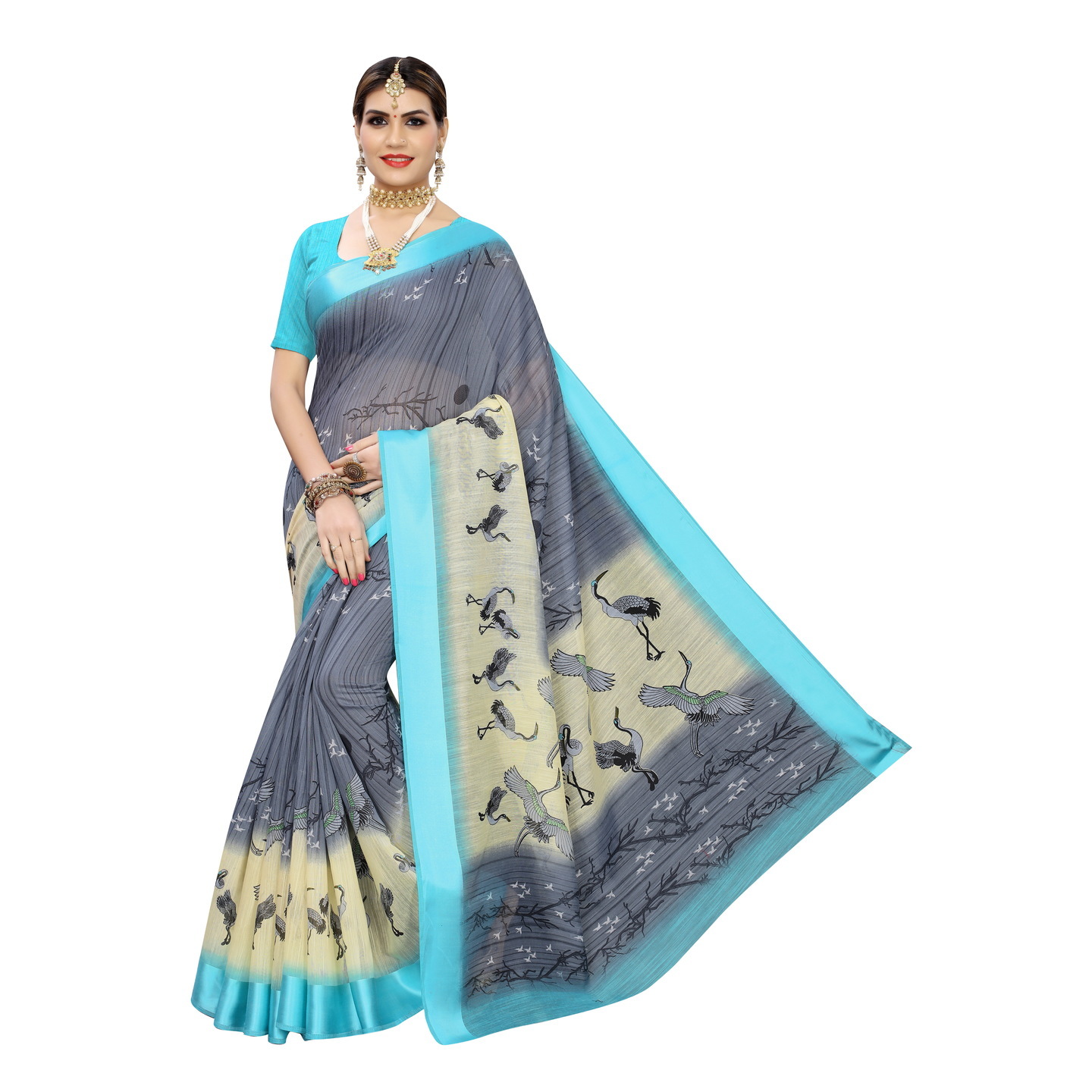 DESIGNER ARYA BLUE LINEN SAREE