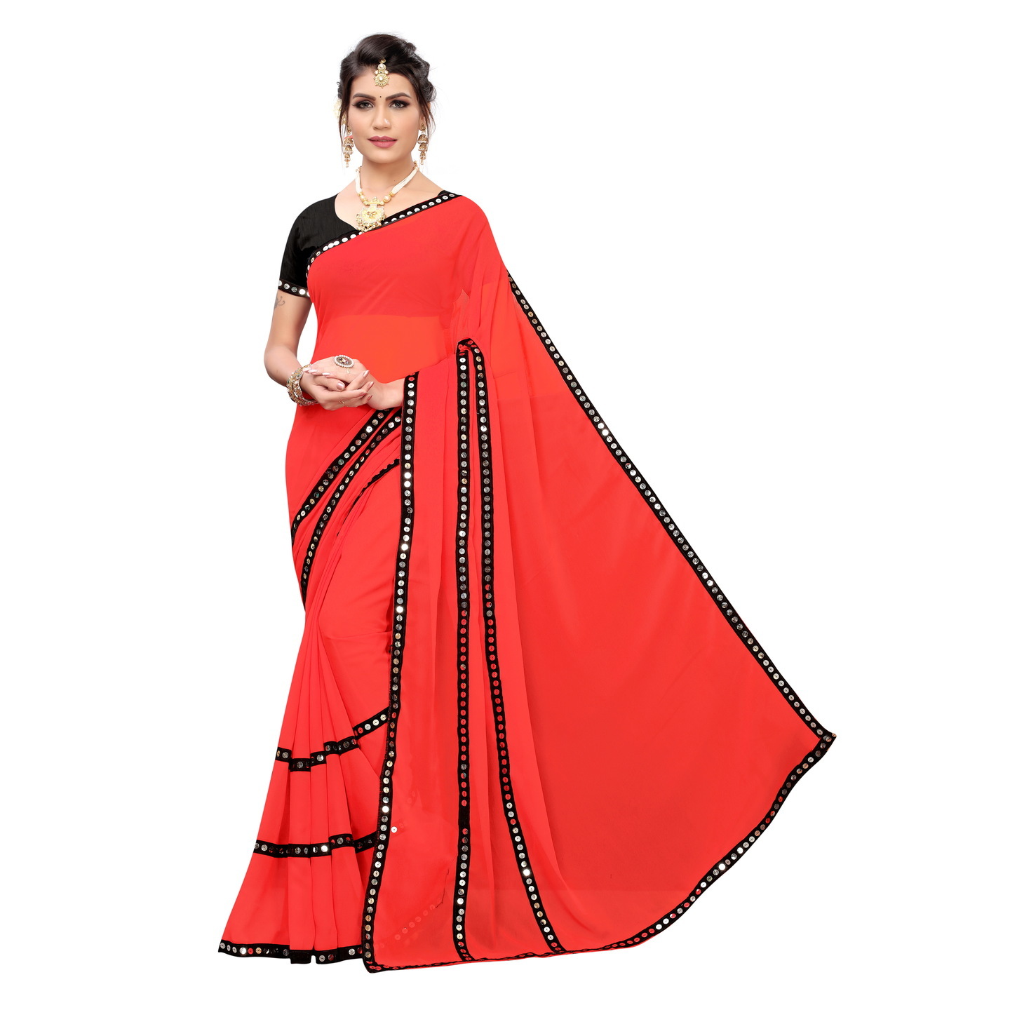 GLASS RED DESIGNER SAREE