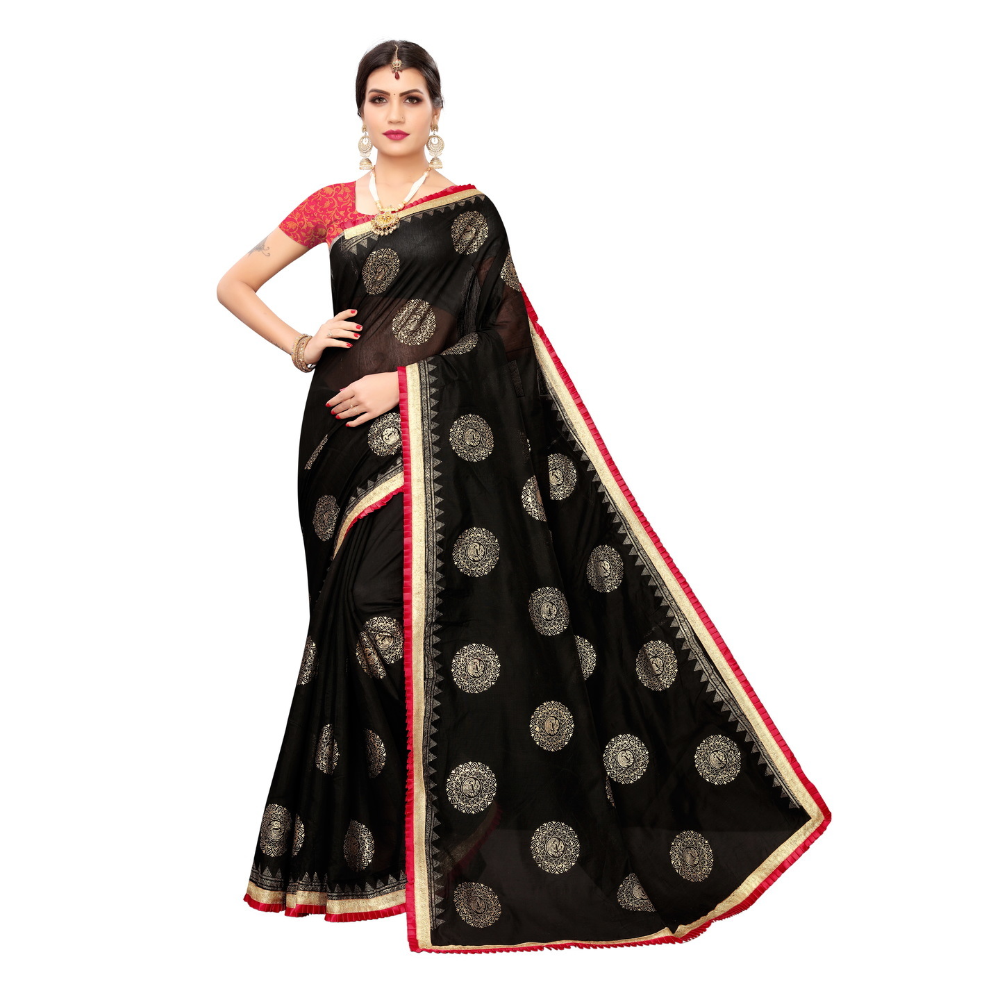 GOLDEN BIRD DESIGNER BLACK SAREE