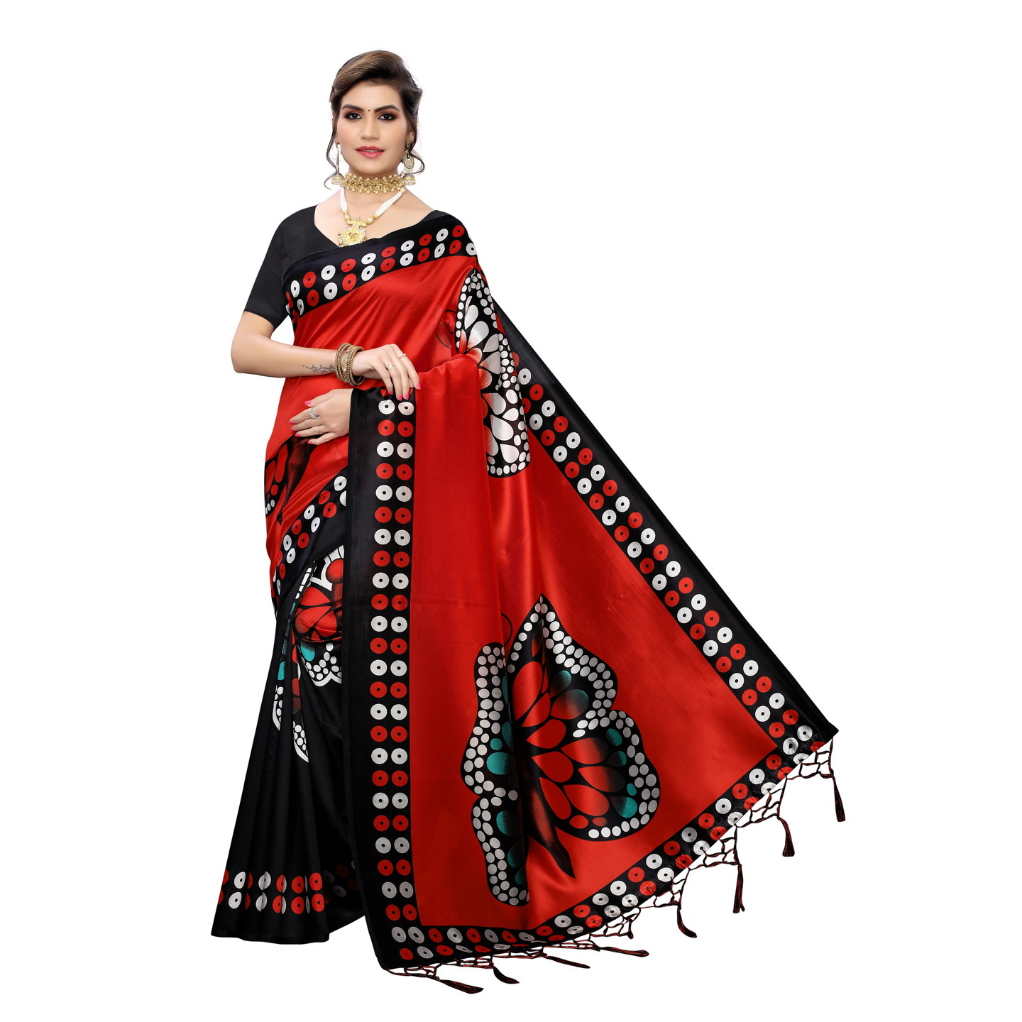 MANMOHAK PRINTED RED ART SILK SAREE