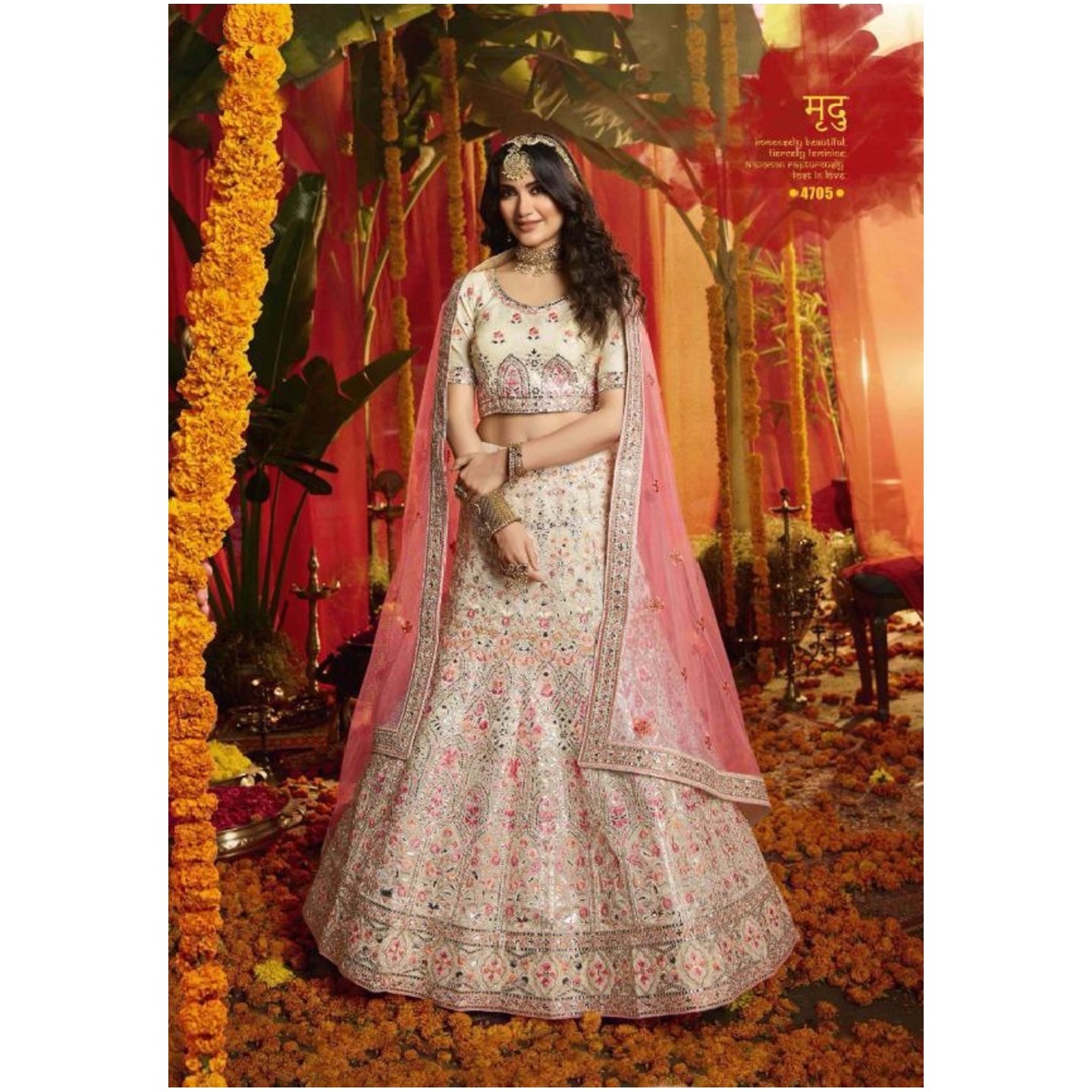 DESIGNER HEAVY EMBROIDERY ORGANZA WHITE LEHENGA
