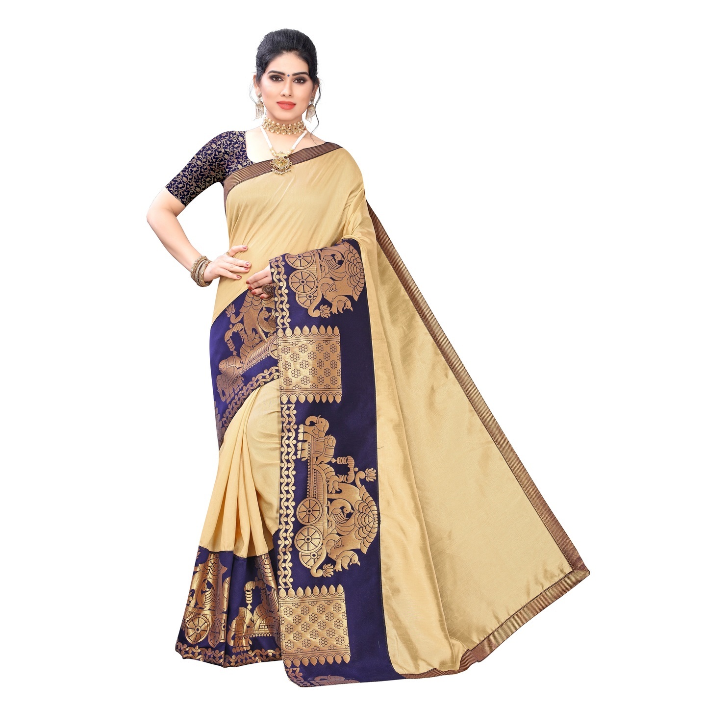 DESIGNER CHIKU SILK SAREE WITH JACQUARD BORDER