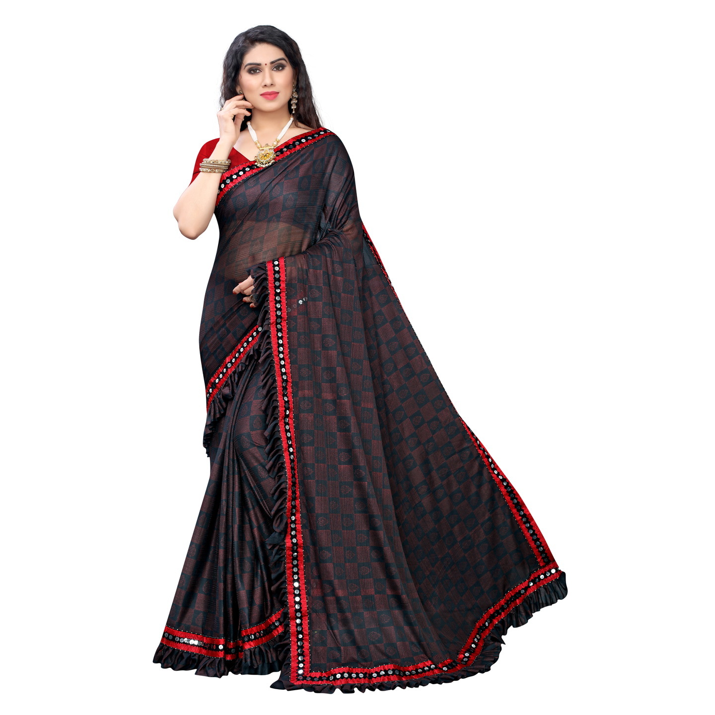PERK RED PRINTED LYCRA SAREE