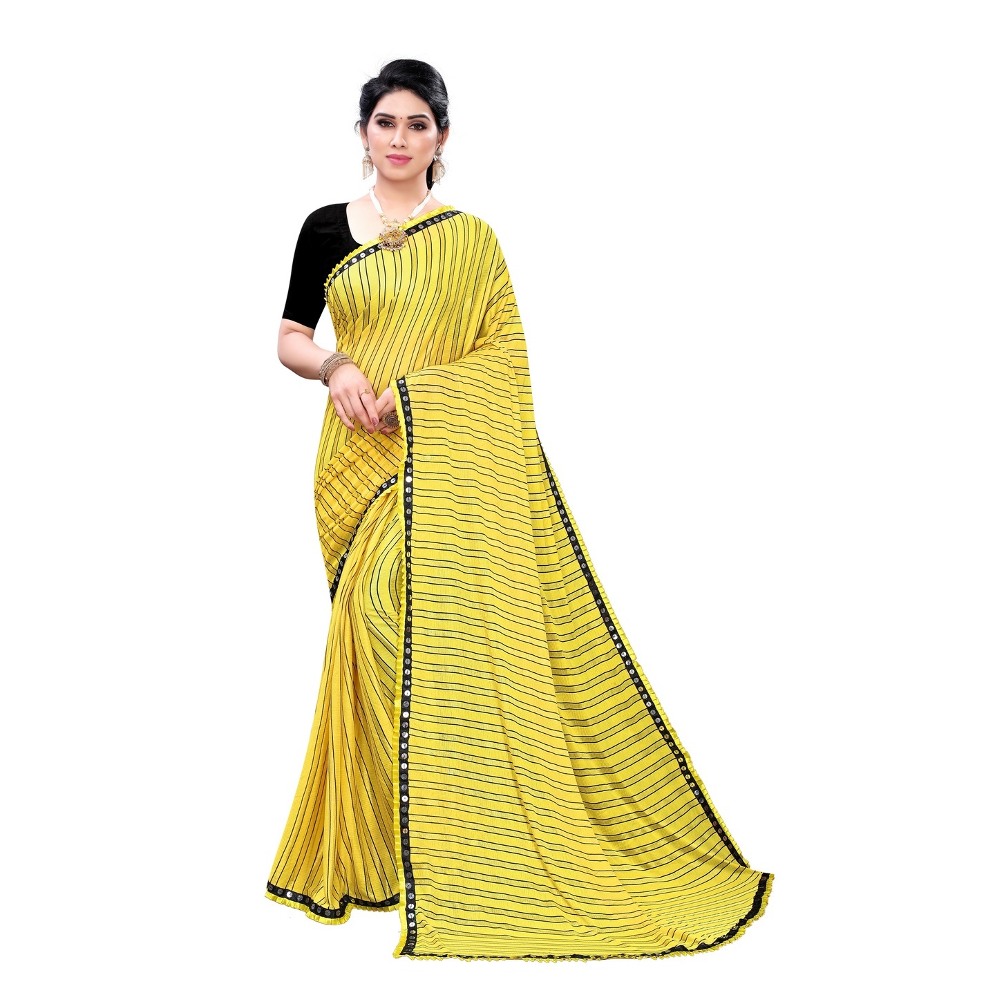 DESIGNER YELLOW PRINTED LYCRA SAREE