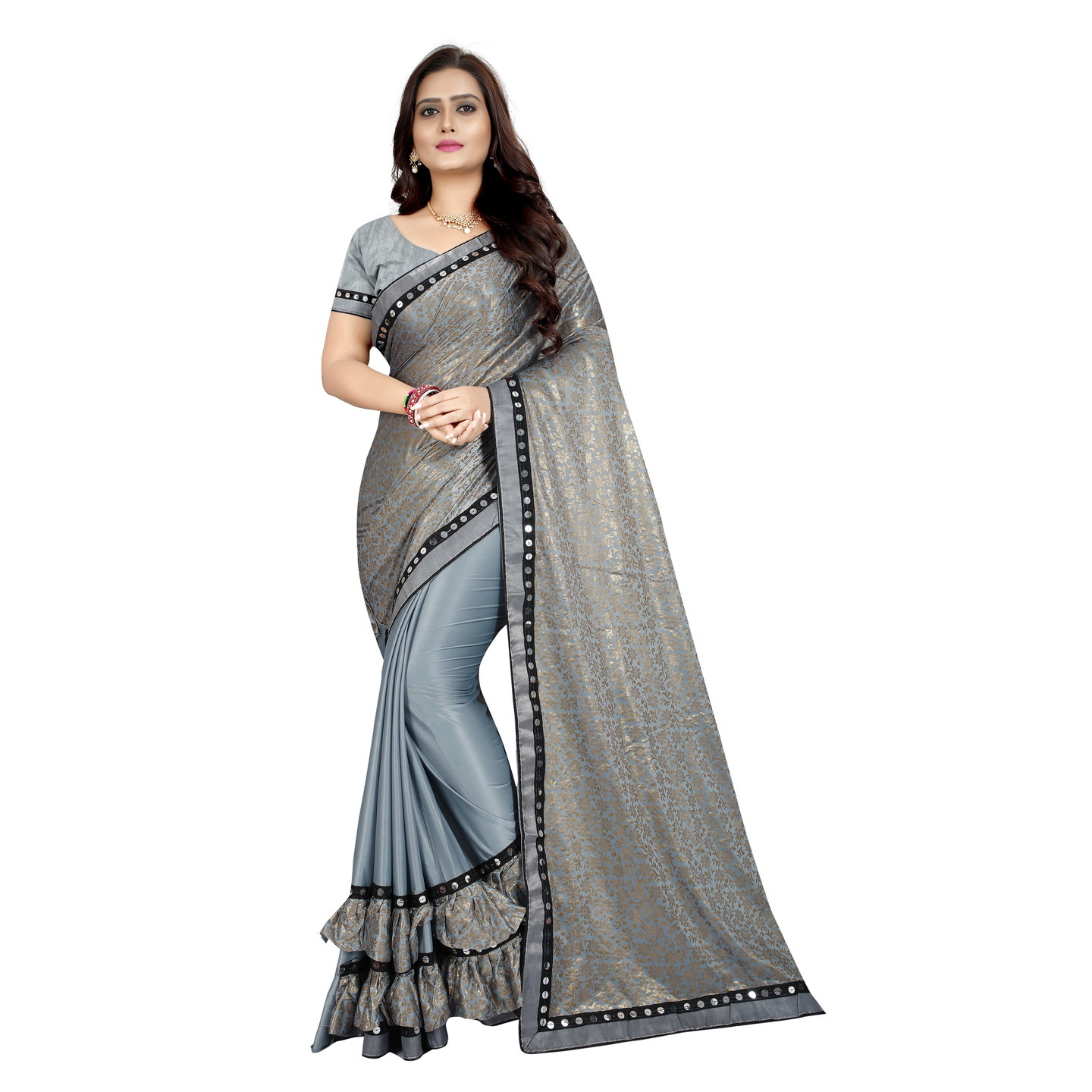 MUNCH DESIGNER GREY RUFFLE SAREE