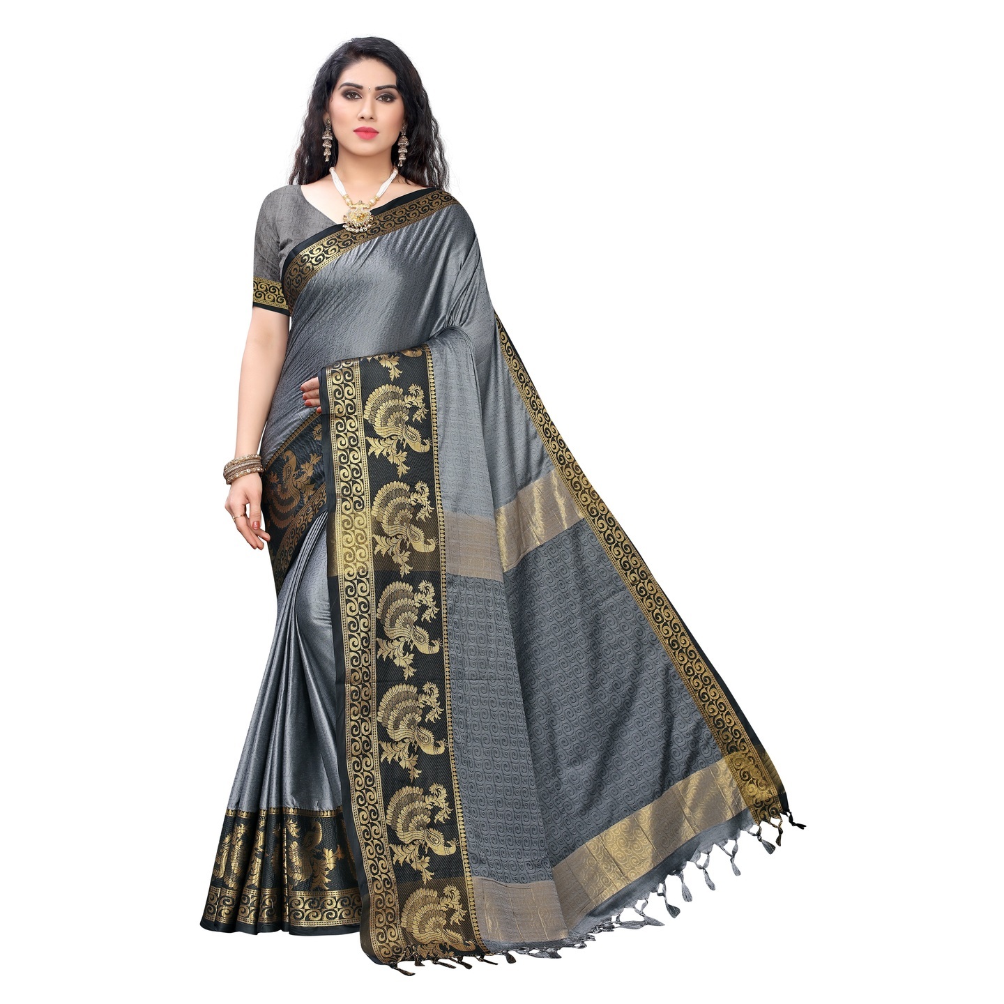 BEAUTIFUL GREY BANARASI WEAVING SAREE