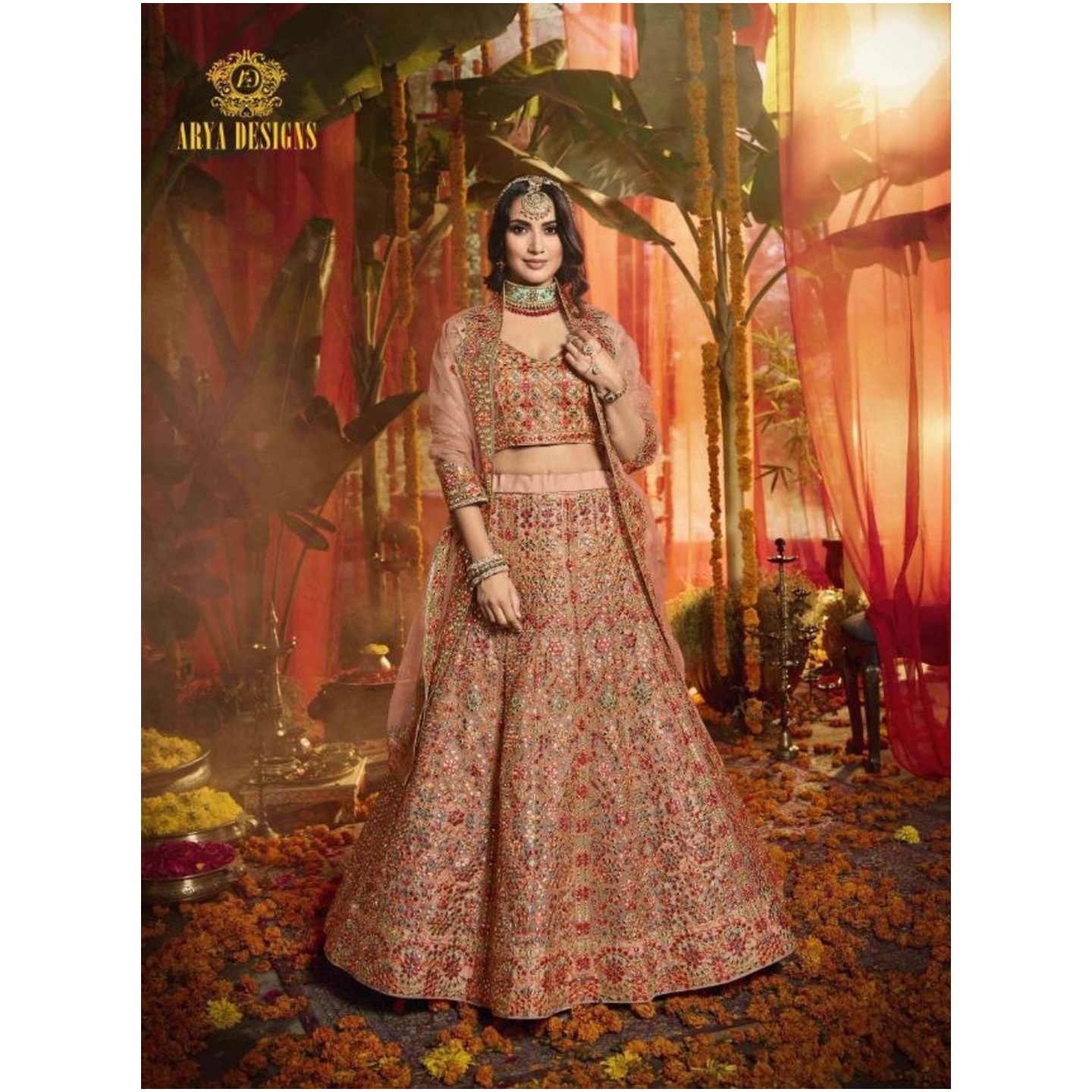 DESIGNER HEAVY EMBROIDERY ORGANZA PEACH LEHENGA