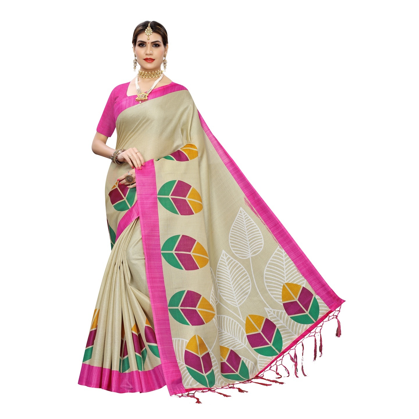 ART SILK PRINTED SAREES WITH JHALAR
