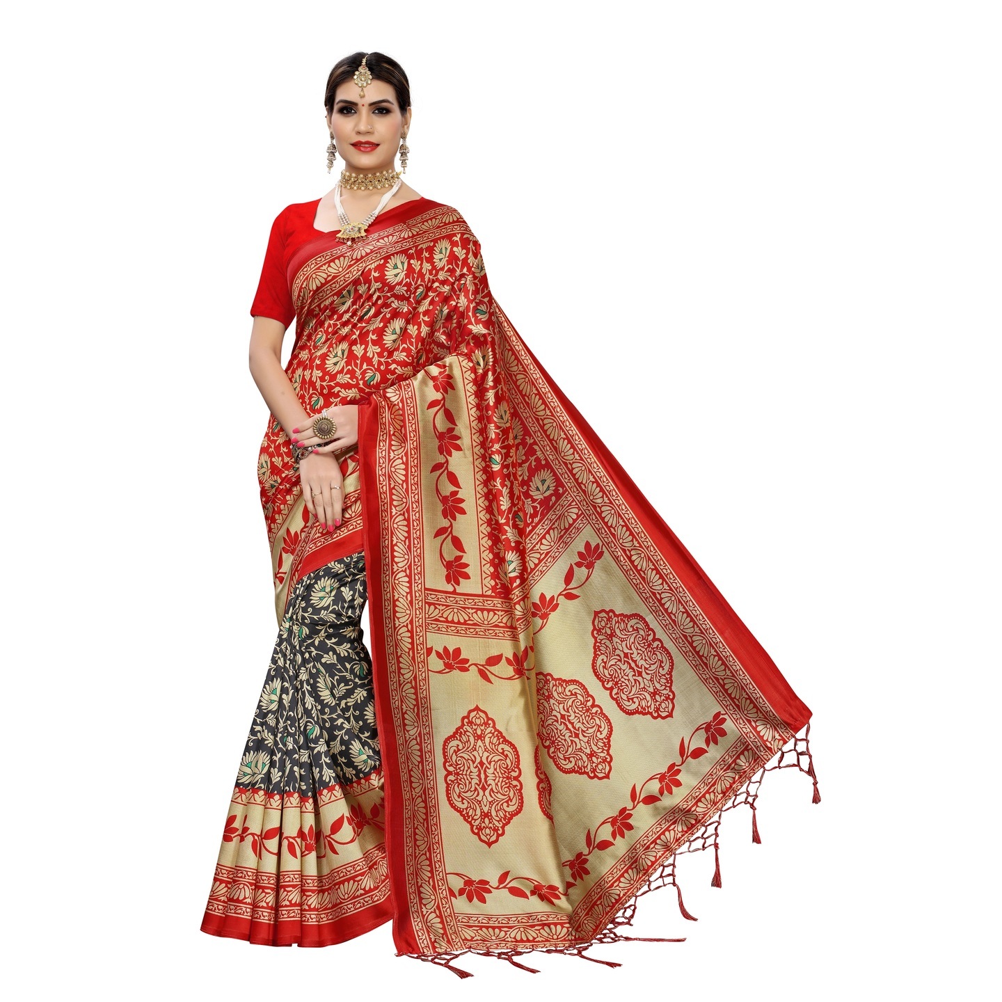 ART SILK PRINTED SAREES WITH JHALAR