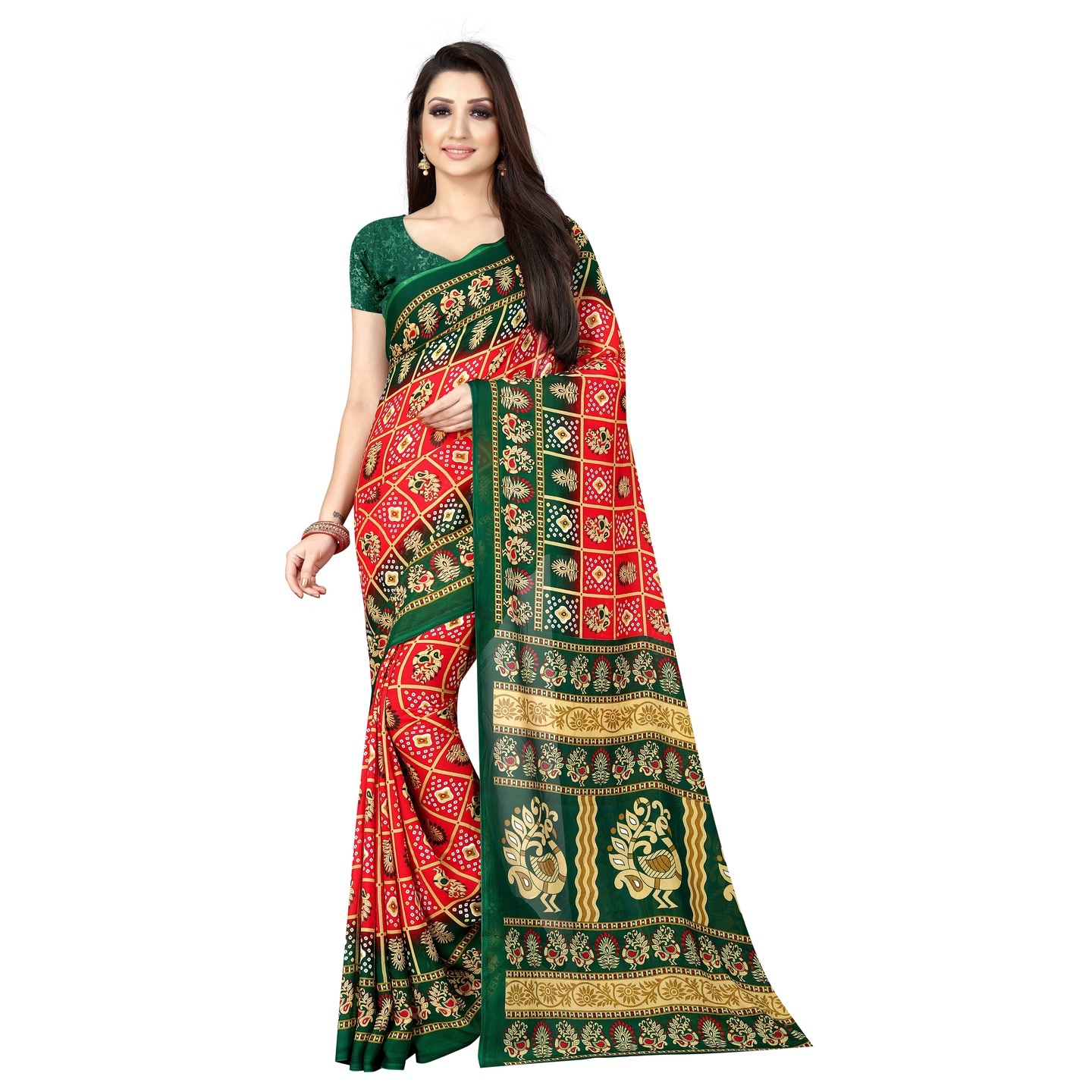 BEAUTIFUL GREEN PATOLA PRINTED SAREE