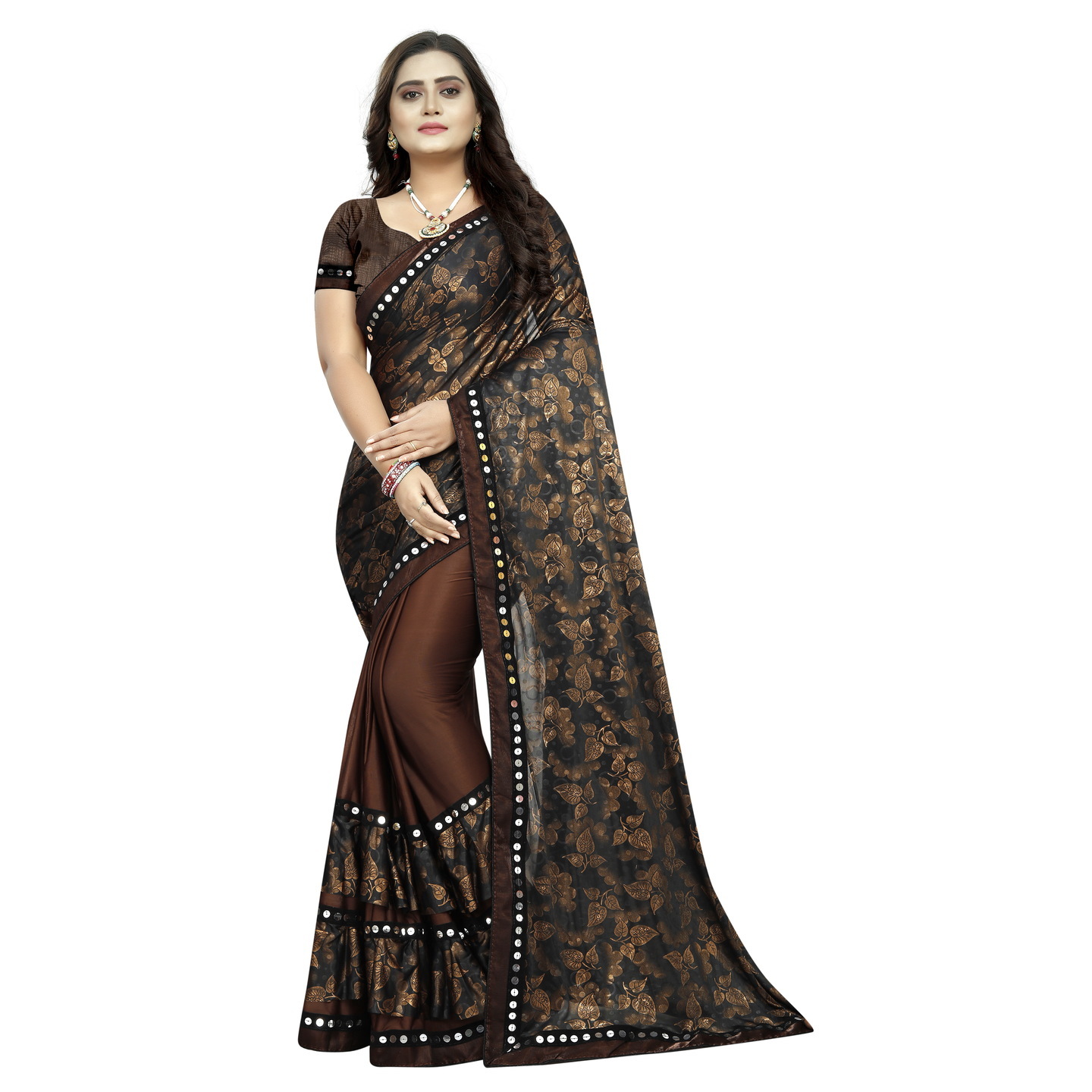 NUTELLA COFFEE DESIGNER RUFFLE SAREE