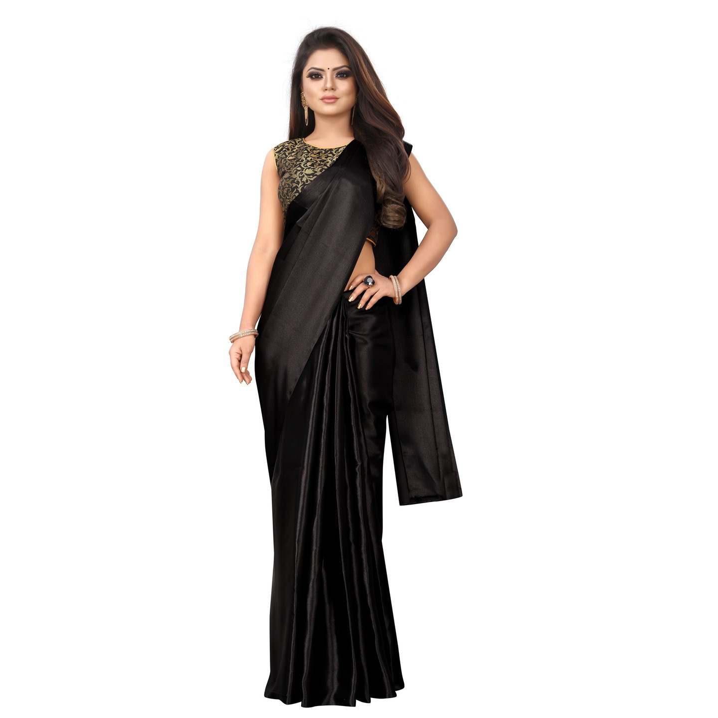 PAVITRA SOLID BLACK SATIN SAREE