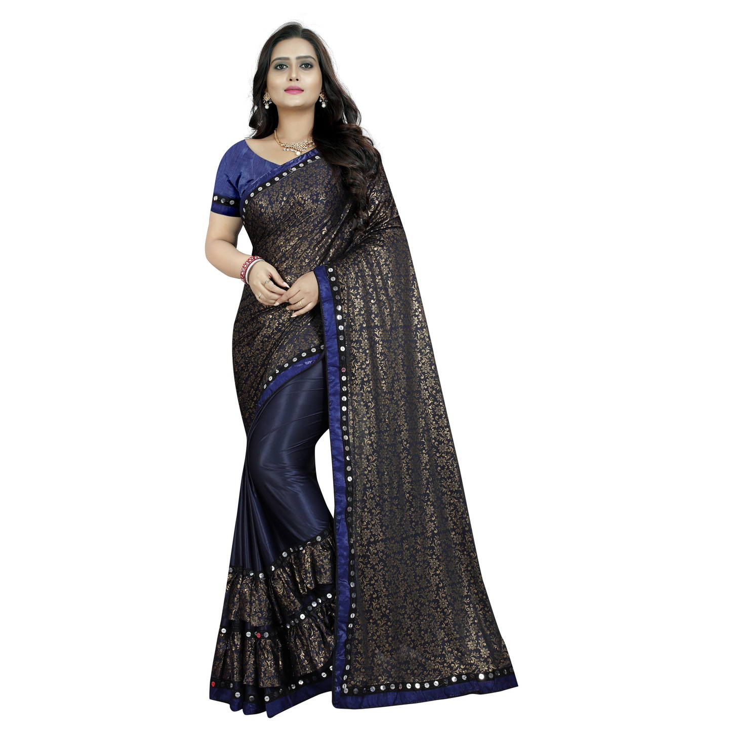 MUNCH DESIGNER NAVY BLUE RUFFLE SAREE