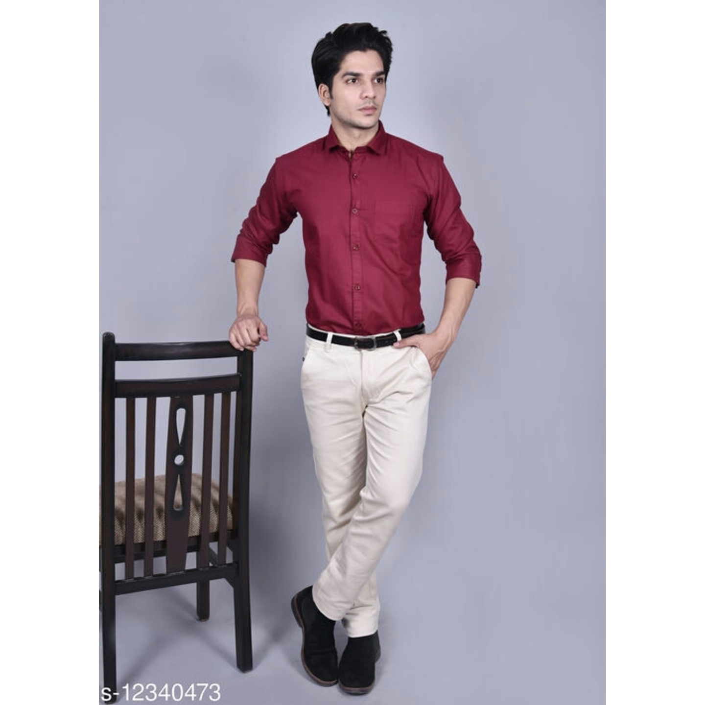 FORMAL SOLID POLYCOTTON MAROON SHIRT