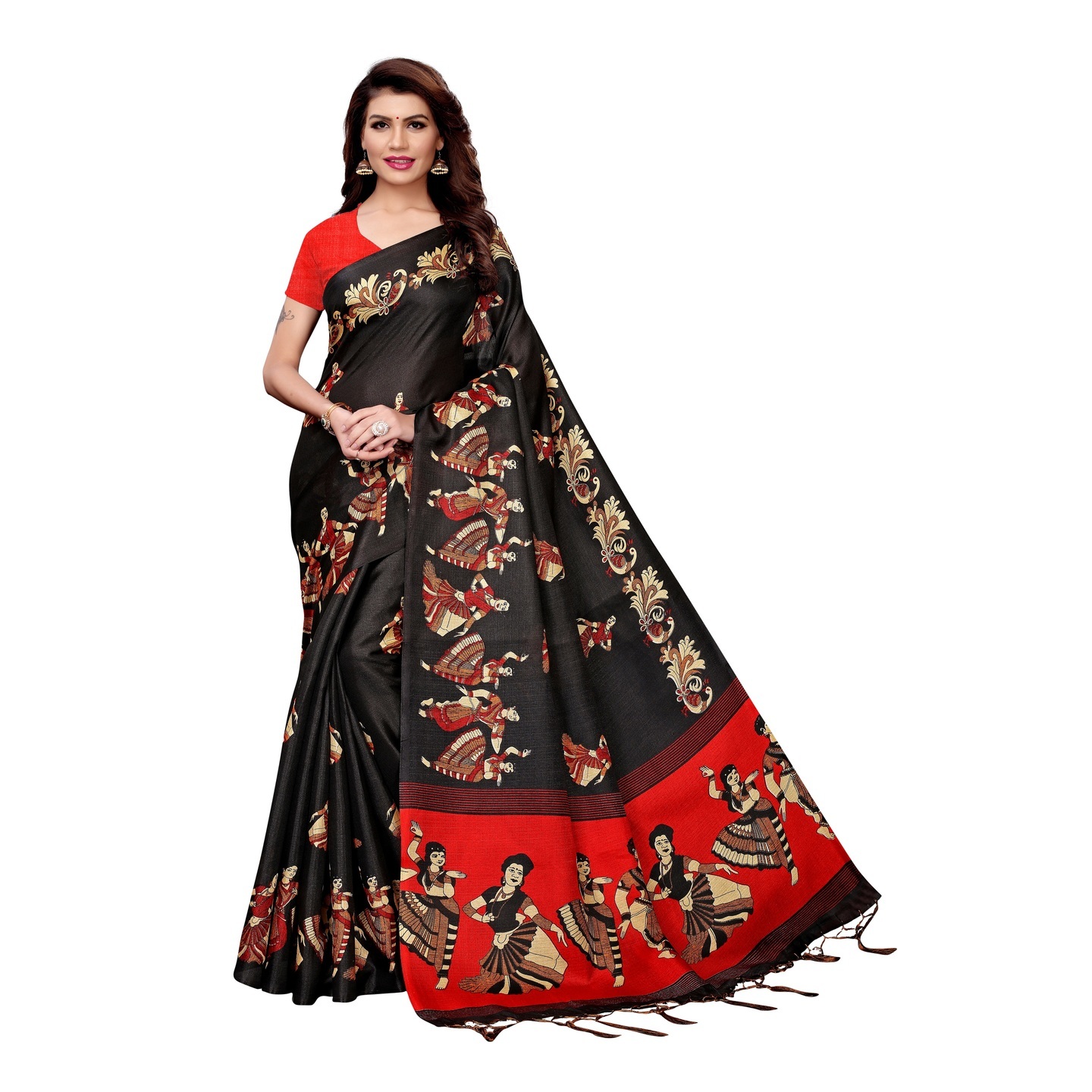 KALAMKARI BLACK KHADI SILK SAREE WITH FIGURE PRINT CONCEPT