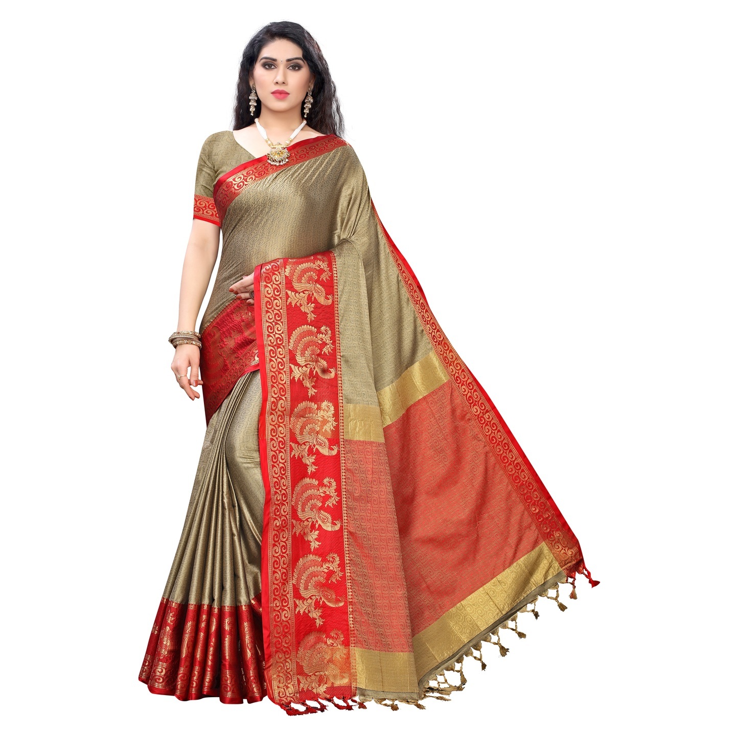 BEAUTIFUL CHIKU BANARASI WEAVING SAREE