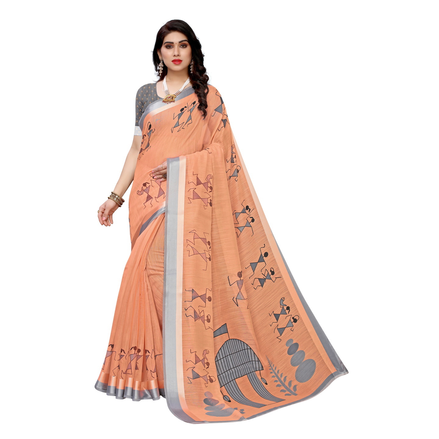 DESIGNER AYODHYA ORANGE LINEN SONAKSHI PATTA SAREE