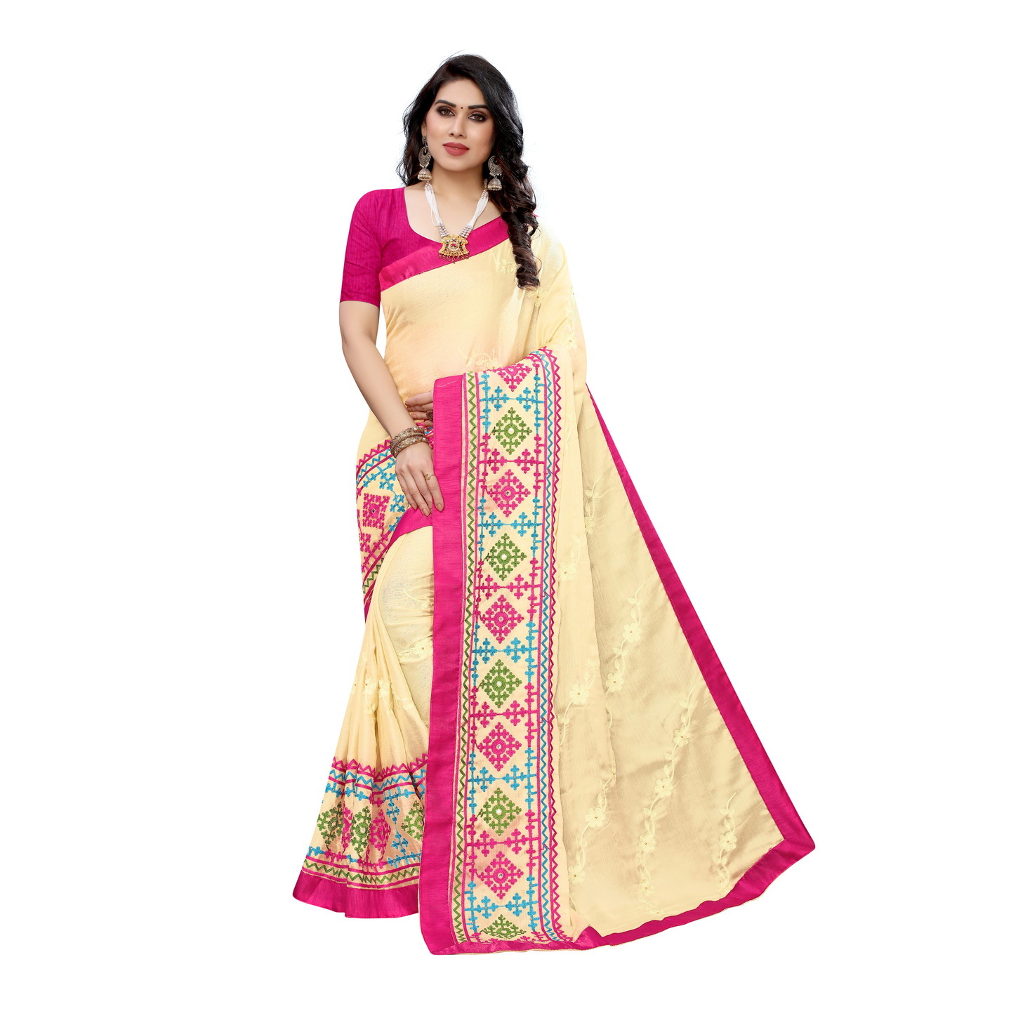 DESIGNER CREAM SUIDHAGA EMBROIDERED SAREE