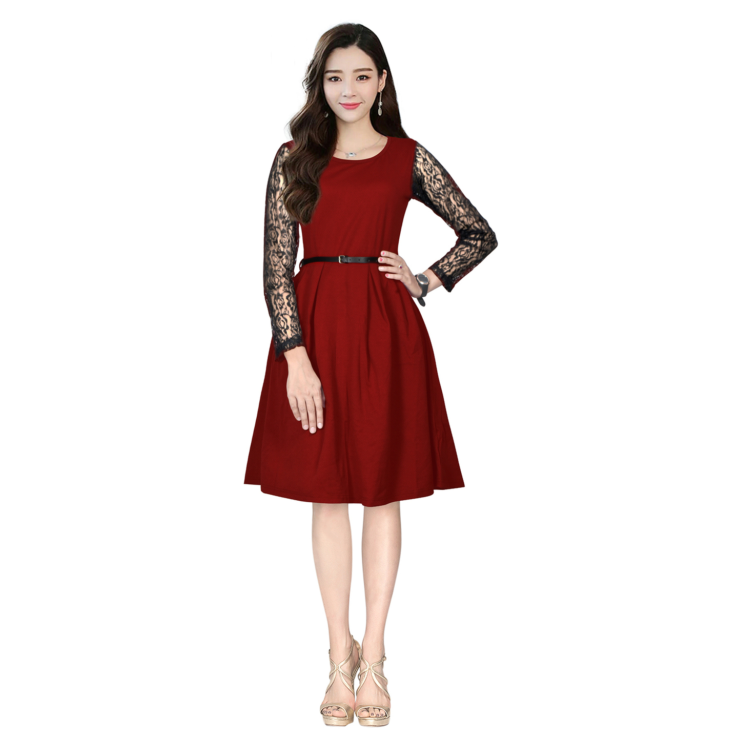 OPPO PLAIN SKATER DRESS WITH BELT