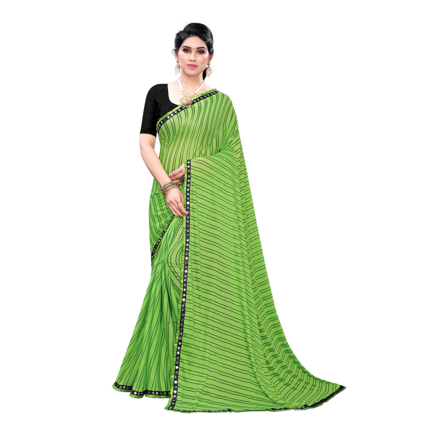 DESIGNER GREEN PRINTED LYCRA SAREE