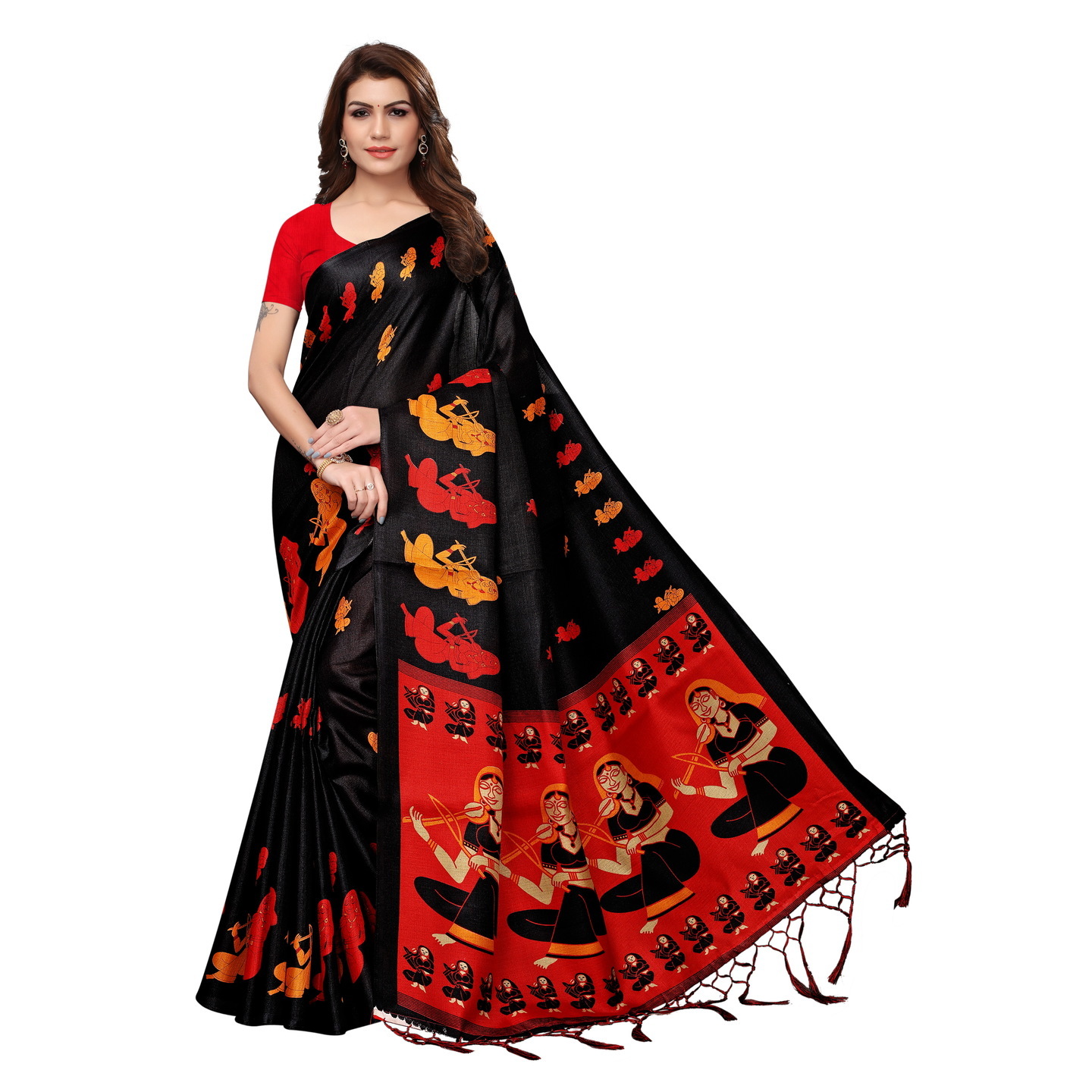 KALAMKARI BLACK KHADI SILK SAREE WITH FIGURE PRINT CONCEPT