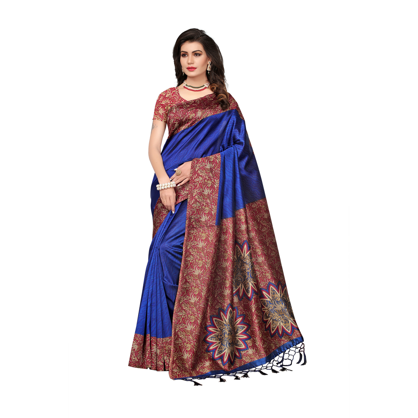 ART SILK PRINTED SAREES WITH JHALAR