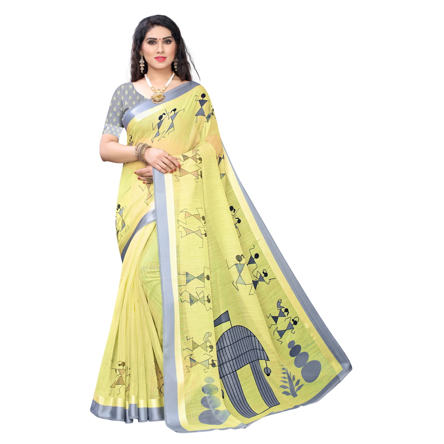 DESIGNER AYODHYA YELLOW LINEN SONAKSHI PATTA SAREE