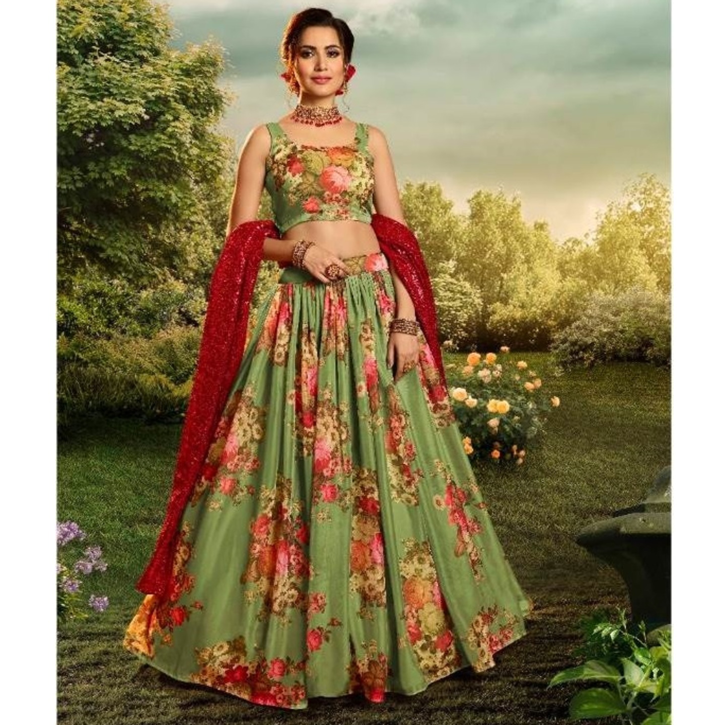 FESTIVE ORGANZA GREEN LEHENGA by ARYA DESIGN