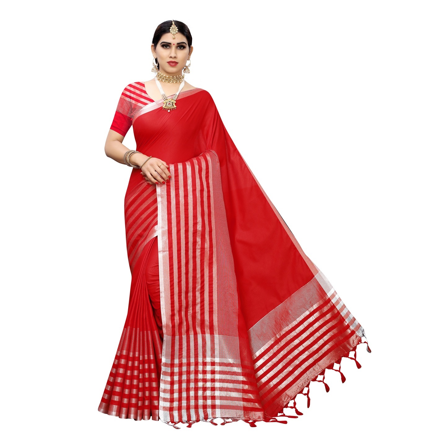 TWITTER RED COTTON SAREE