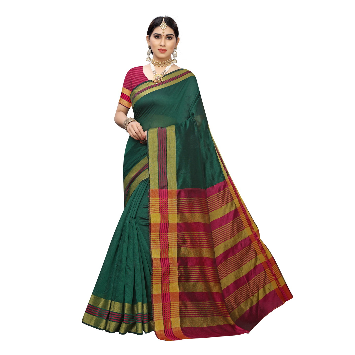 MAGGI GREEN COTTON SILK SAREE