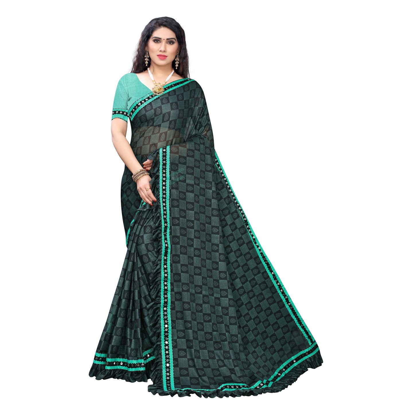 PERK GREEN PRINTED LYCRA SAREE