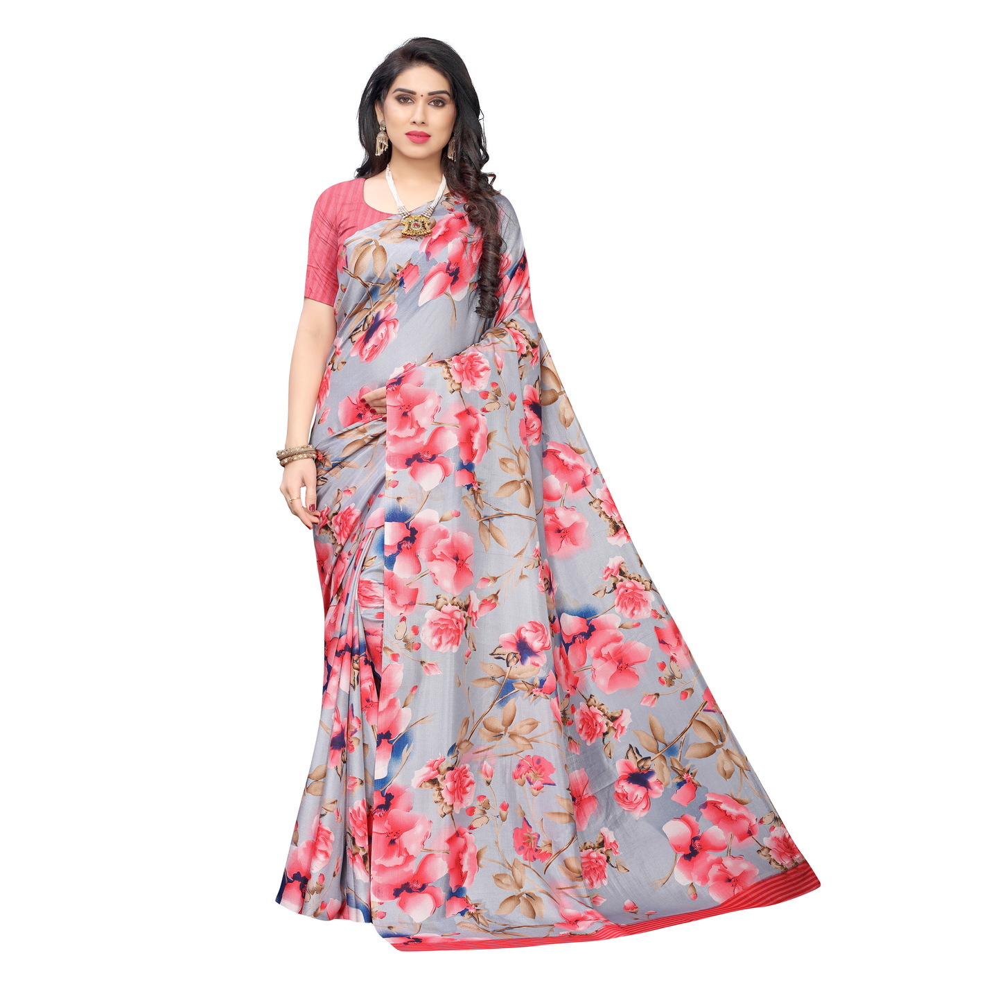 SONAKSHI PEACH DESIGNER SAREE WITH SATIN PATTA