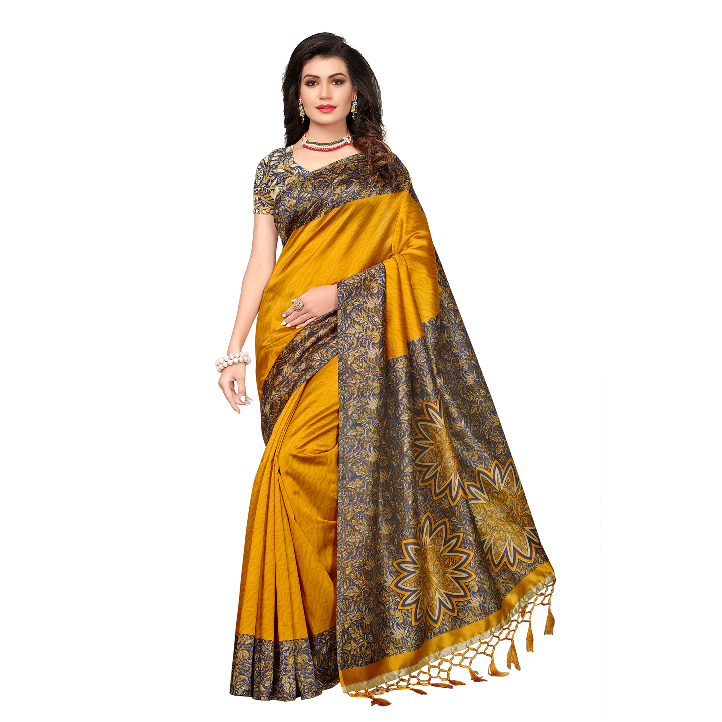 ART SILK PRINTED SAREES WITH JHALAR