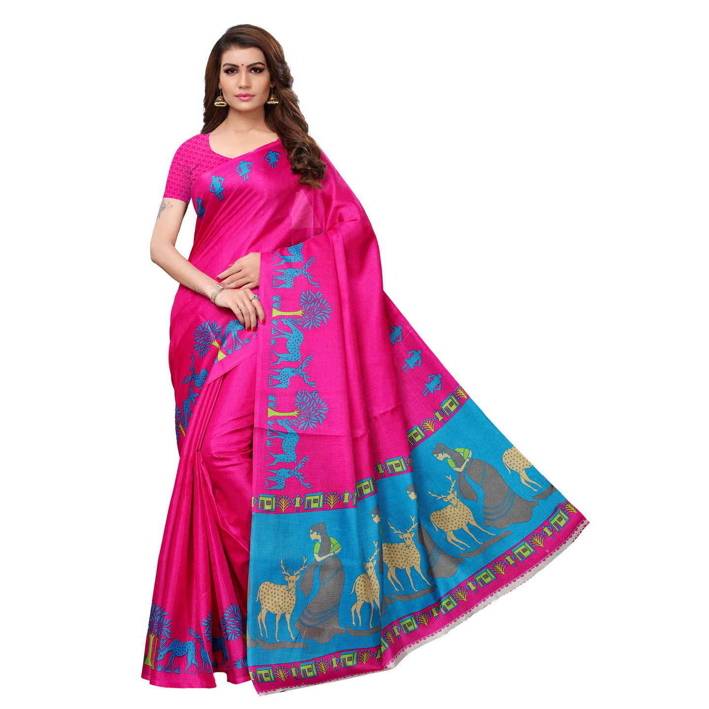 KALAMKARI PINK KHADI SILK SAREE WITH FIGURE PRINT CONCEPT