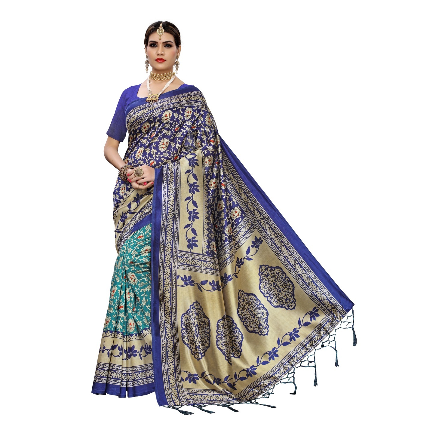 ART SILK PRINTED SAREES WITH JHALAR