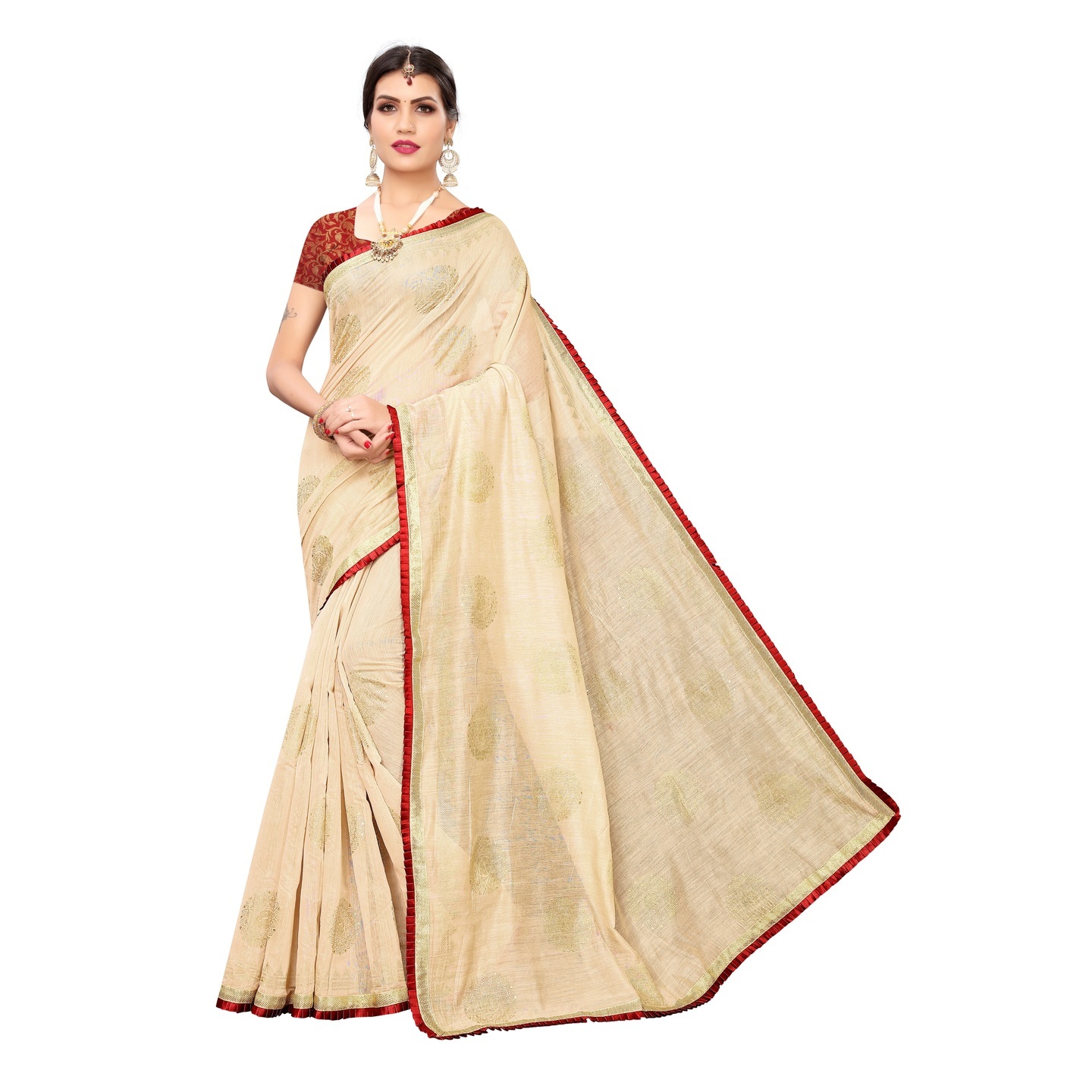 GOLDEN BIRD DESIGNER CHIKU SAREE