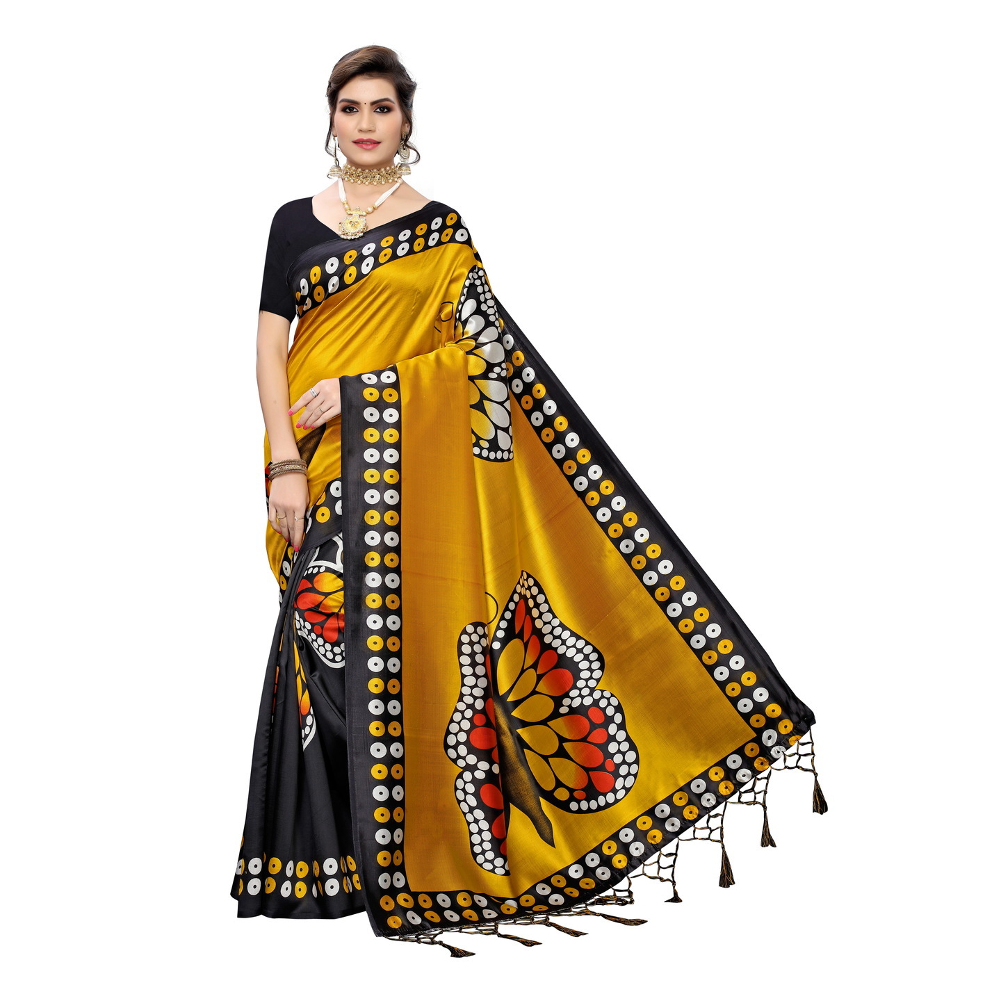 MANMOHAK PRINTED YELLOW ART SILK SAREE
