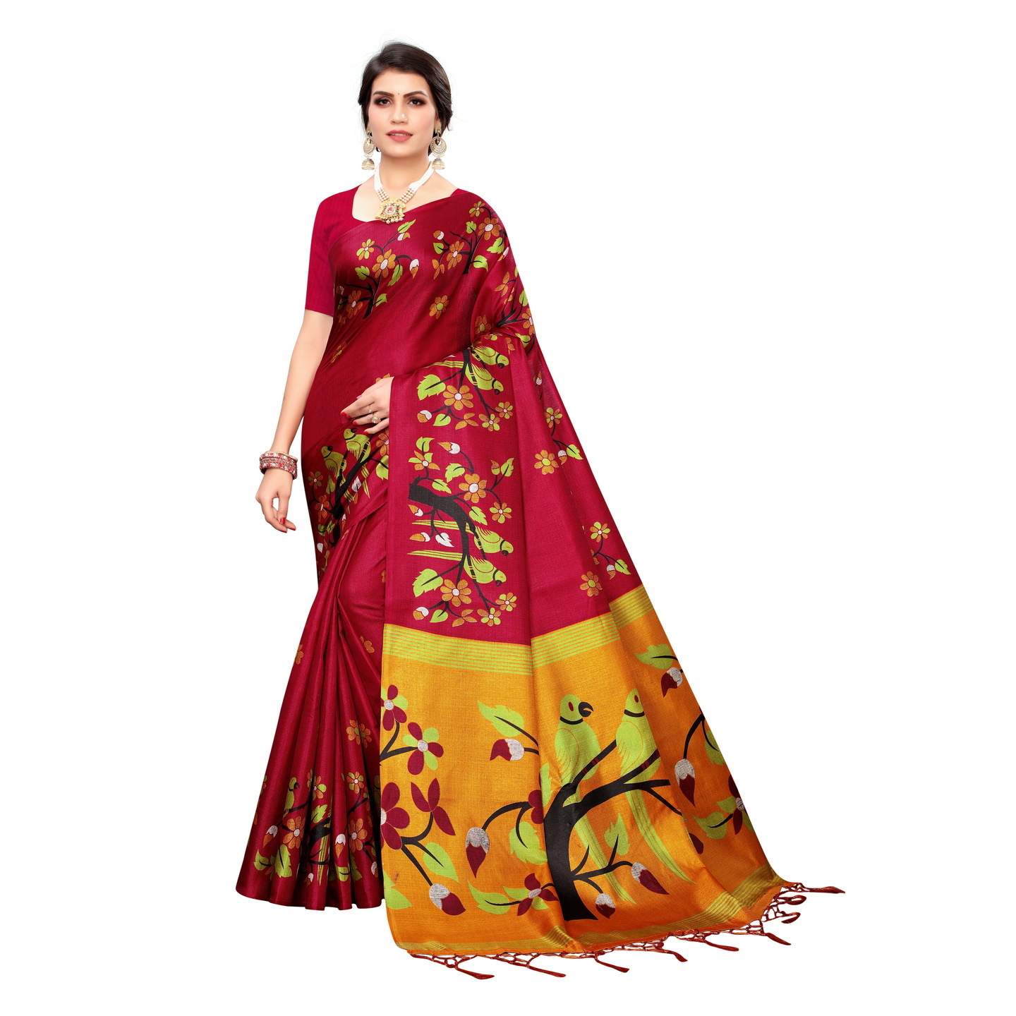 KALAMKARI RED KHADI SILK SAREE WITH FIGURE PRINT CONCEPT