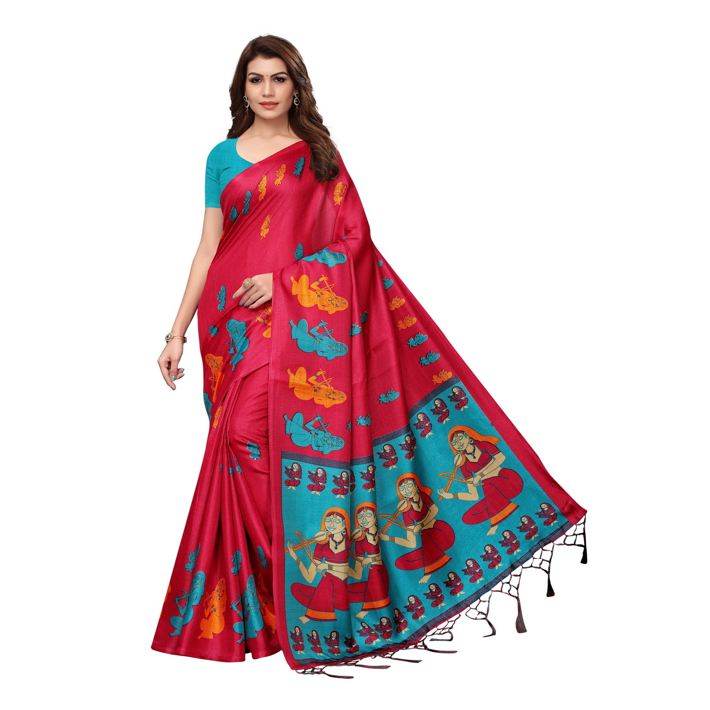 KALAMKARI RED KHADI SILK SAREE WITH FIGURE PRINT CONCEPT