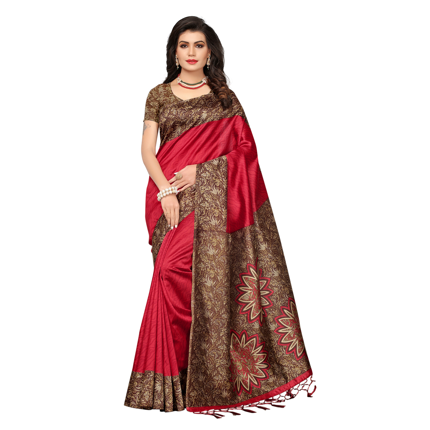 ART SILK PRINTED SAREES WITH JHALAR