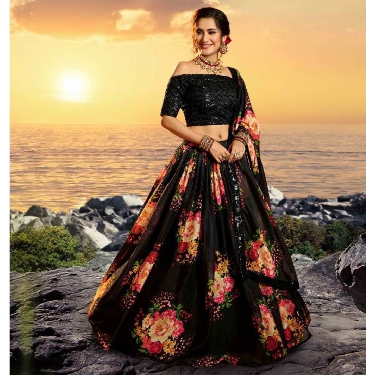 FESTIVE ORGANZA BLACK LEHENGA by ARYA DESIGN