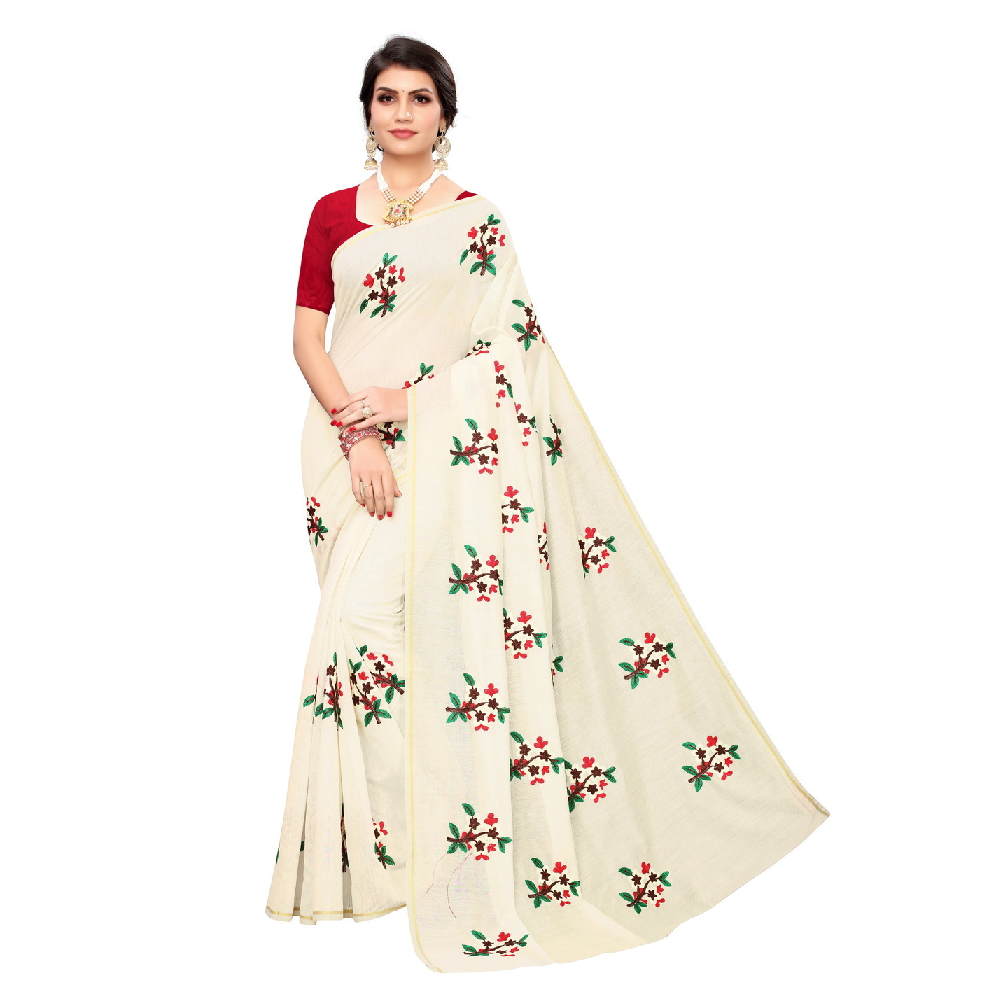 MOGRA CHIKU CHANDERI SAREE