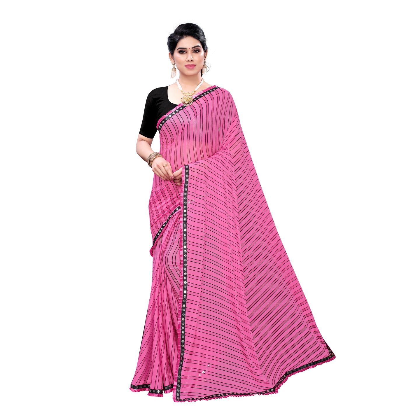 DESIGNER PINK PRINTED LYCRA SAREE