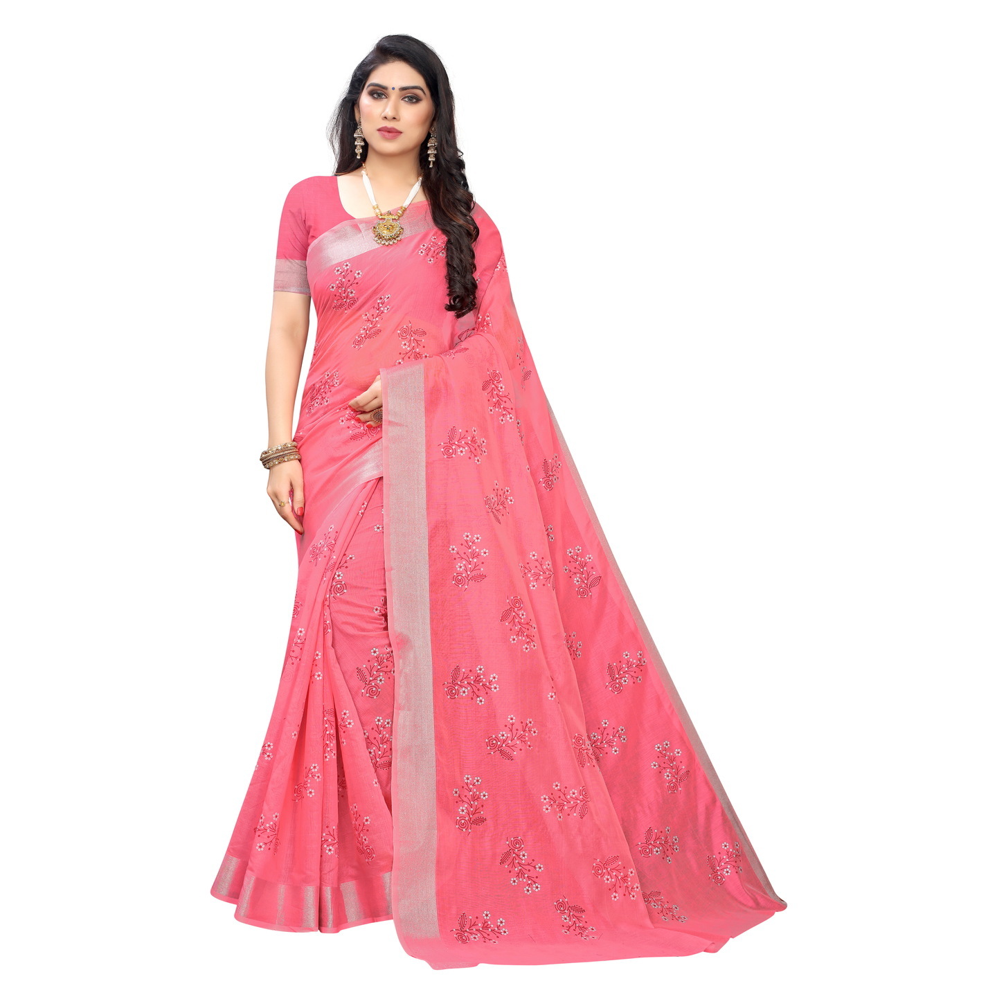 SIMPLE CHANDHERI DESIGNER PEACH SAREE