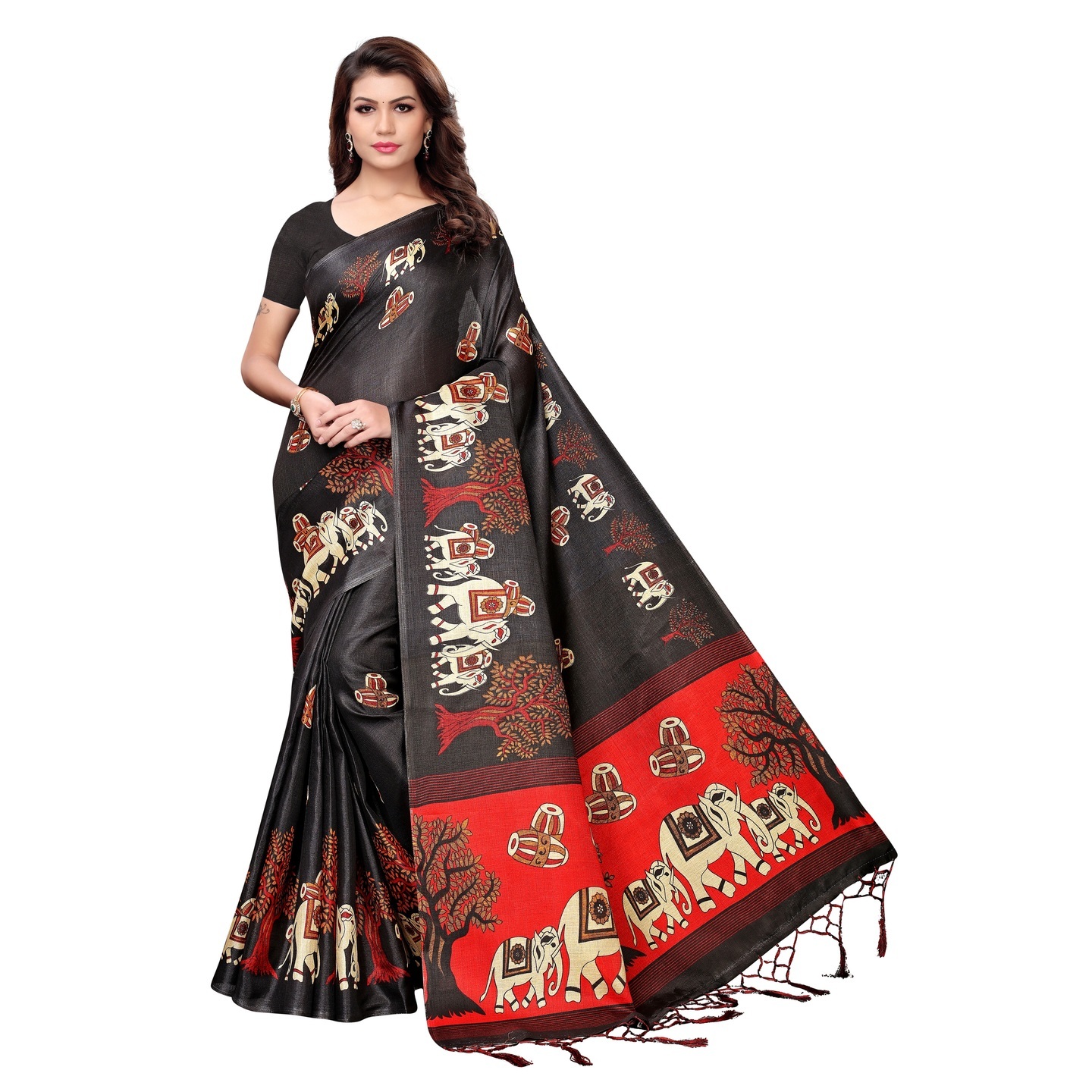 KALAMKARI BLACK KHADI SILK SAREE WITH FIGURE PRINT CONCEPT