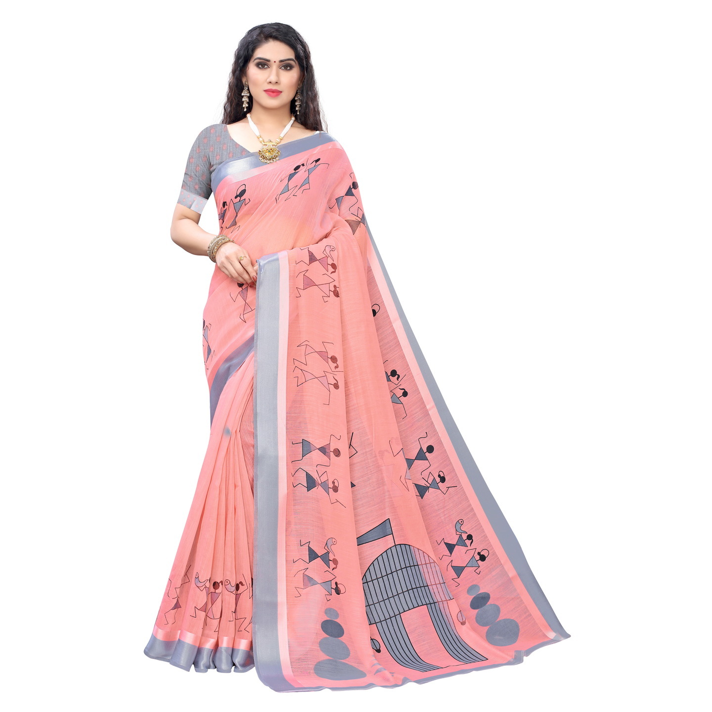 DESIGNER AYODHYA PINK LINEN SONAKSHI PATTA SAREE