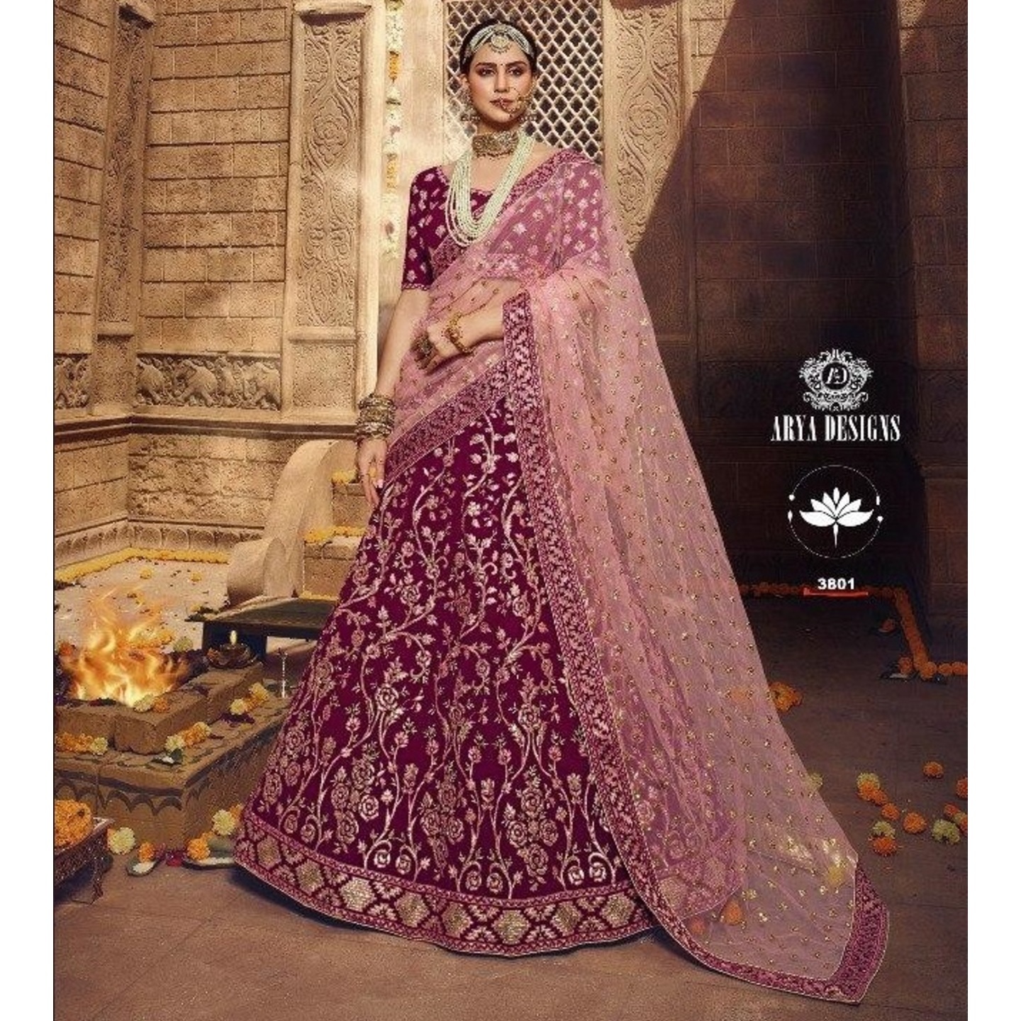 HEAVY DESIGNER BRIDAL WINE LEHENGA