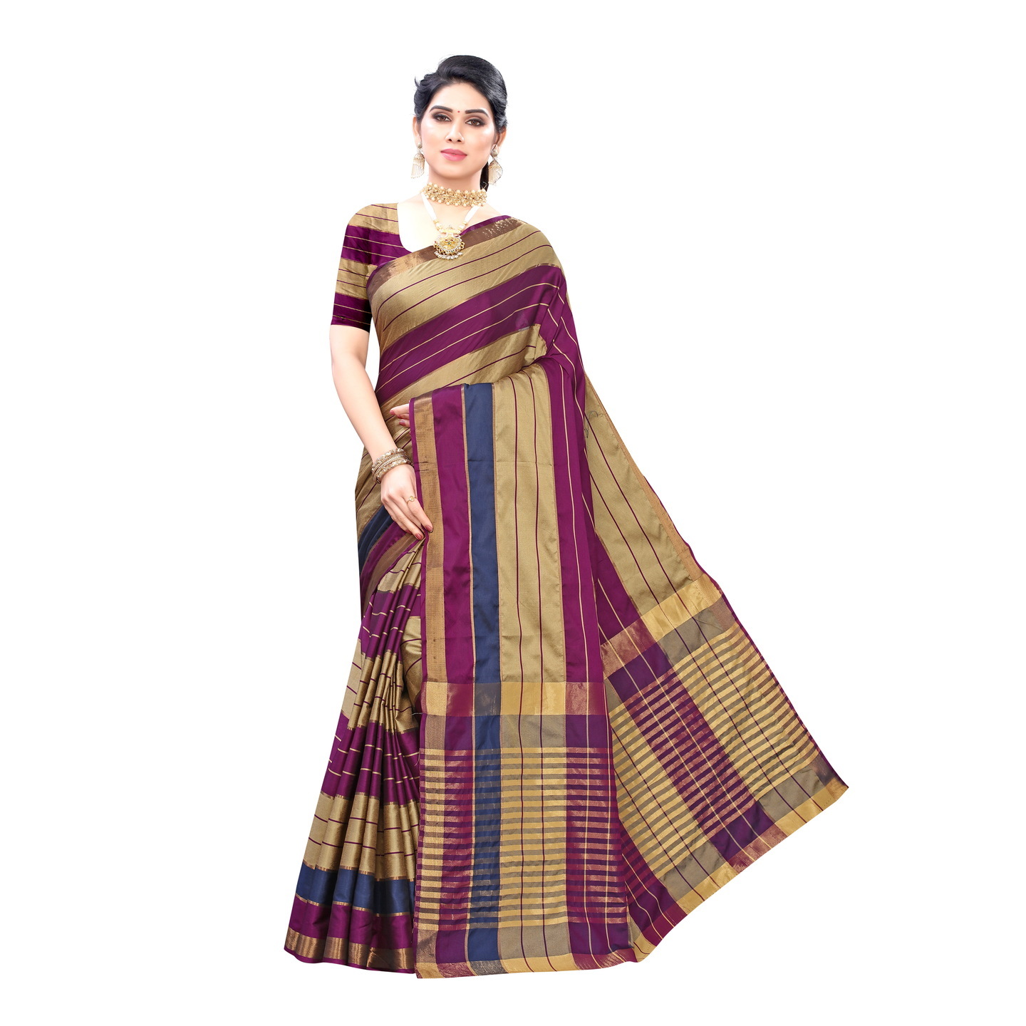 ARUNIMA PURPLE COTTON SILK SAREE